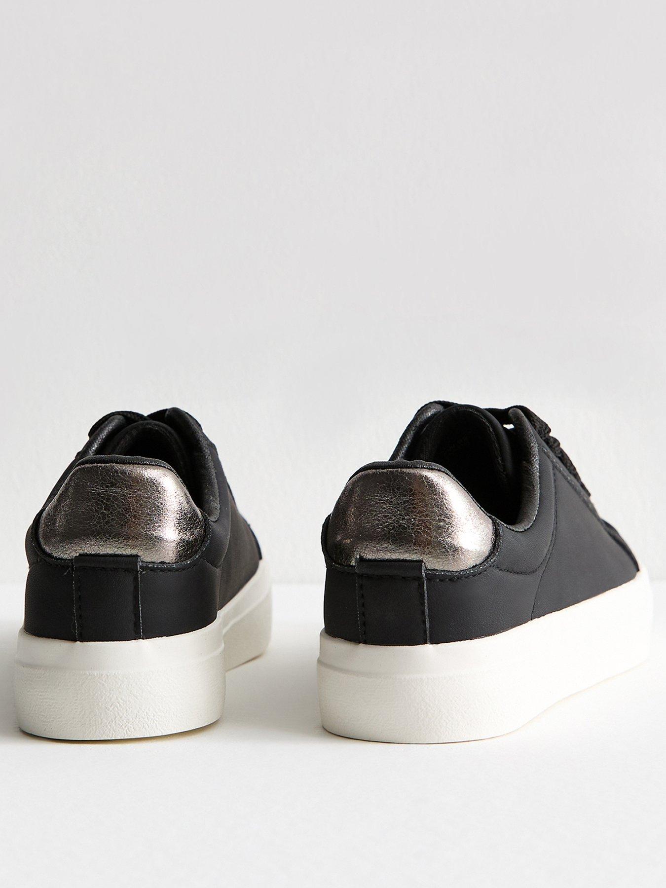 Image 3 of 5 of New Look Black Faux Leather Contrast Heel Tab Trainers