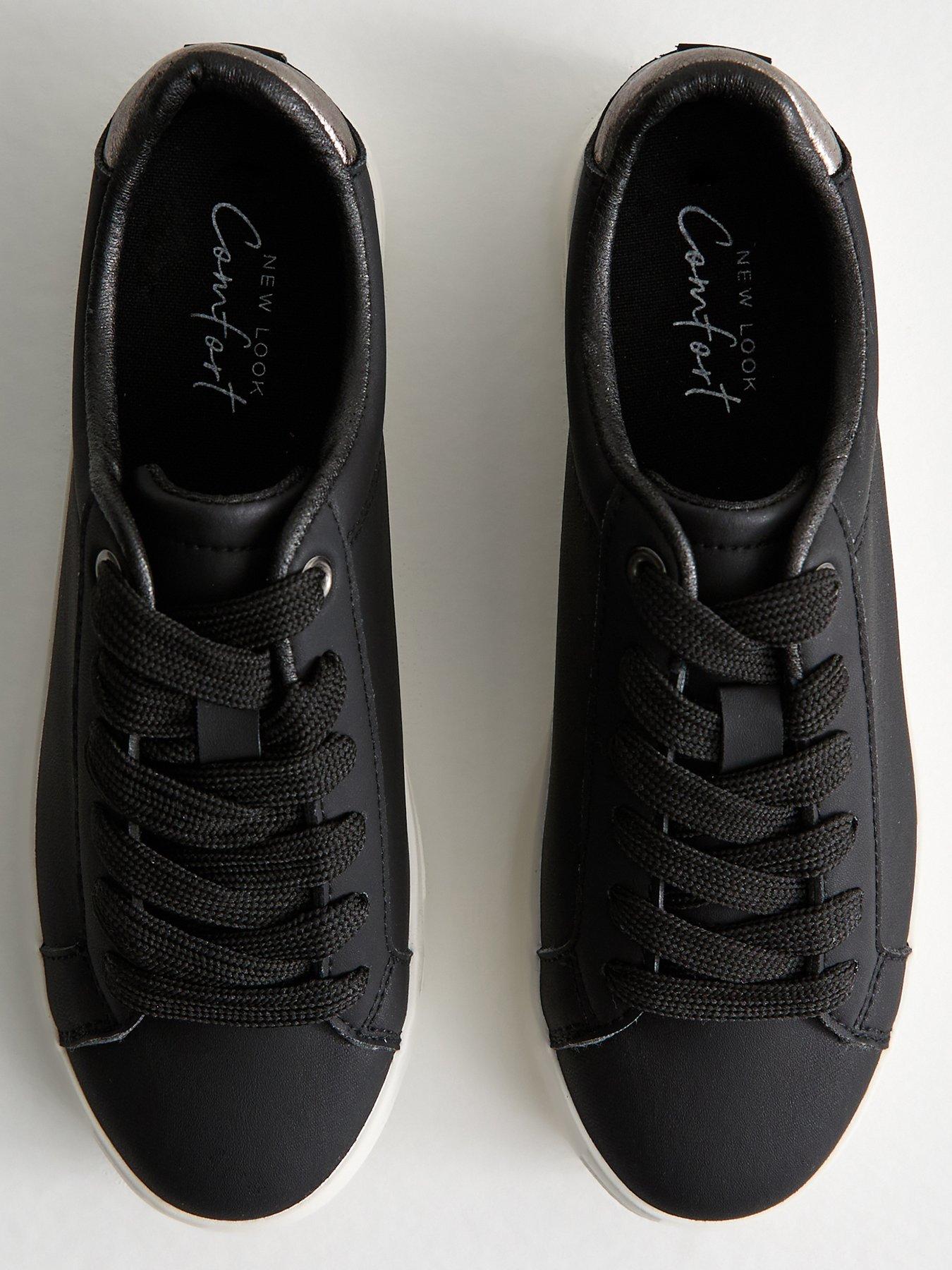 Image 4 of 5 of New Look Black Faux Leather Contrast Heel Tab Trainers