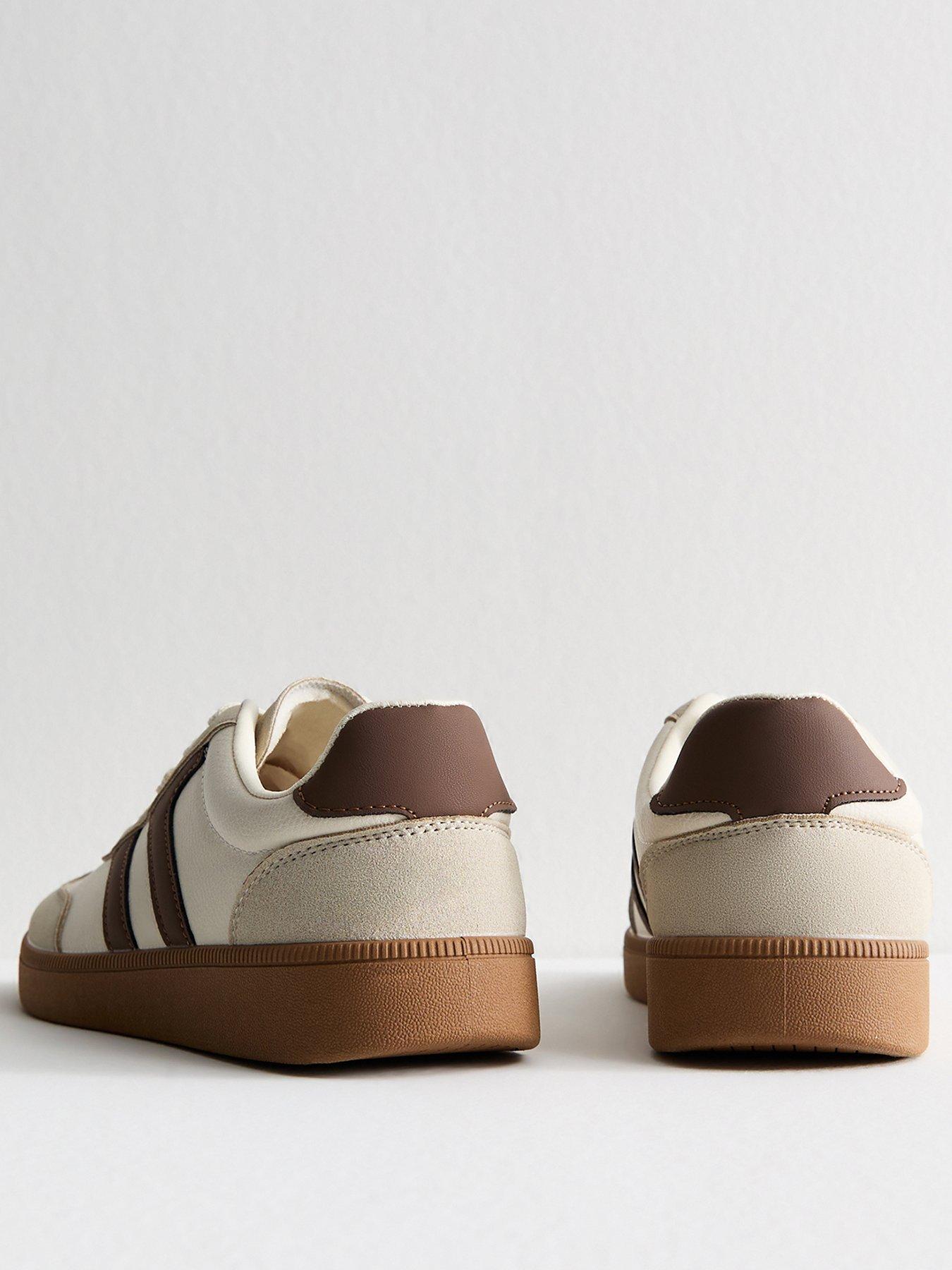 Image 3 of 5 of New Look Cream Contrast Panel Faux Suede Trainers