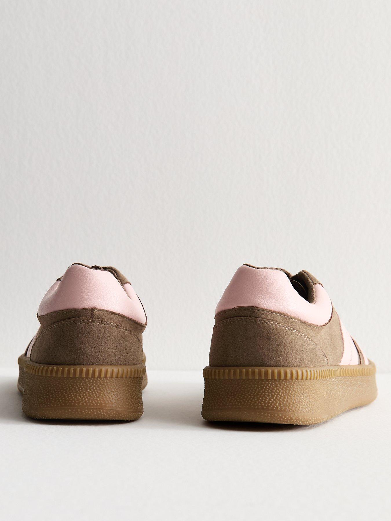 Image 2 of 6 of New Look Faux Suede Side Stripe Low Top Trainers - Brown