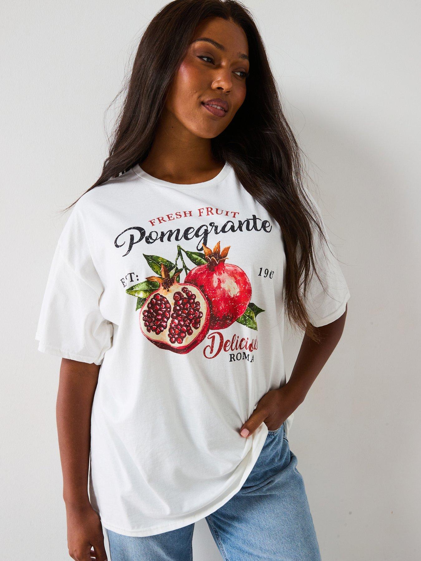 V by Very Curve Fruit Slogan T-Shirt - White