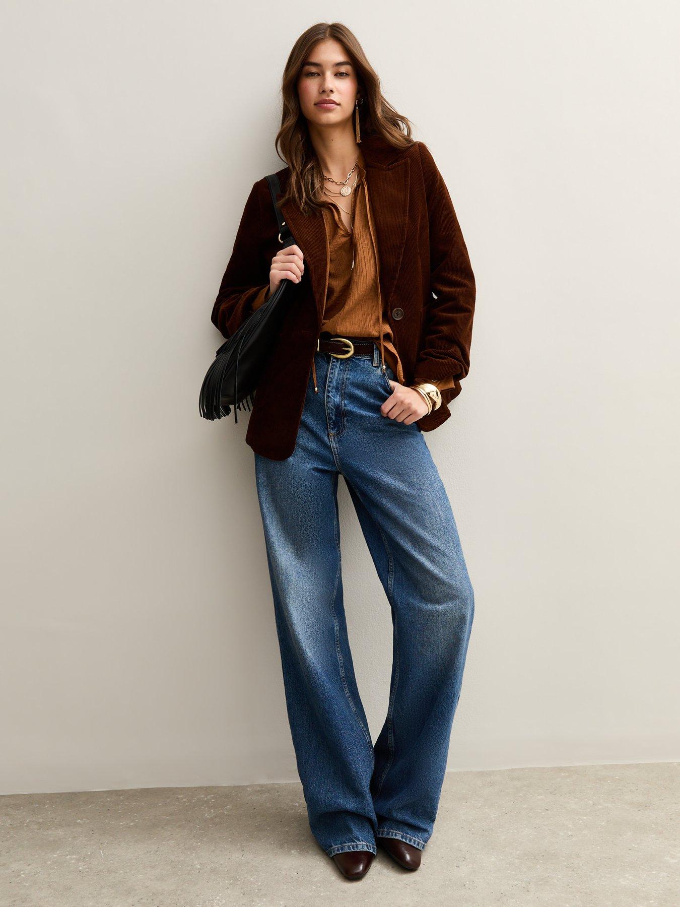 Image 3 of 5 of New Look Tie Neck Long Sleeve Blouse - Brown