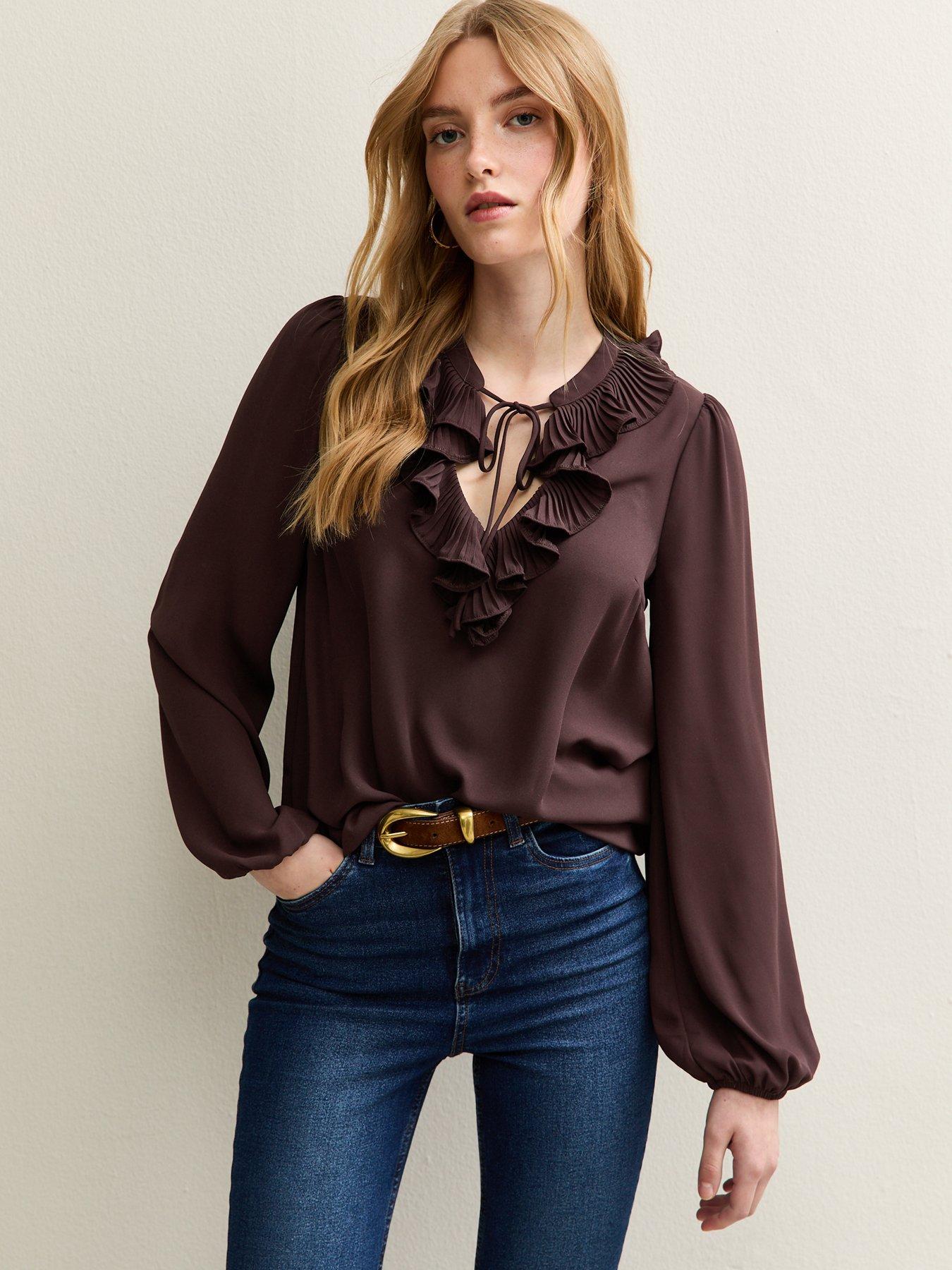 undefined K Rita Ruffle Tie Long Sleeve Blouse - Red