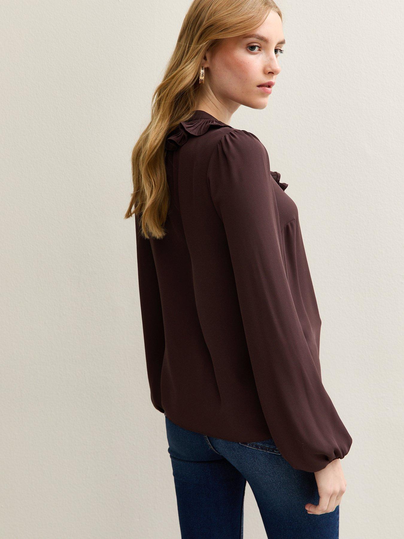 Image 2 of 4 of New Look K Rita Ruffle Tie Long Sleeve Blouse - Red