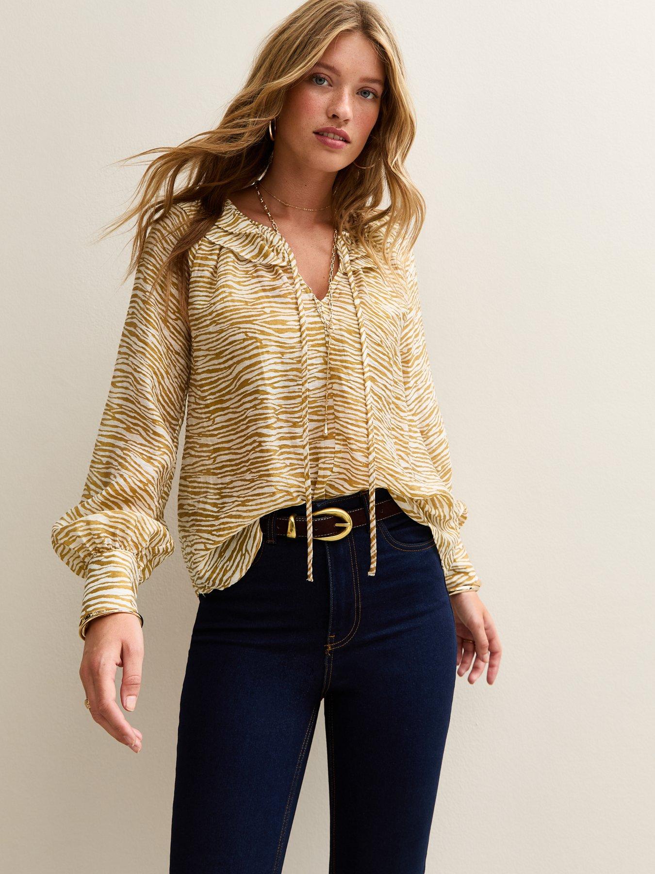 undefined Zebra Frill Long Sleeve Blouse - Yellow
