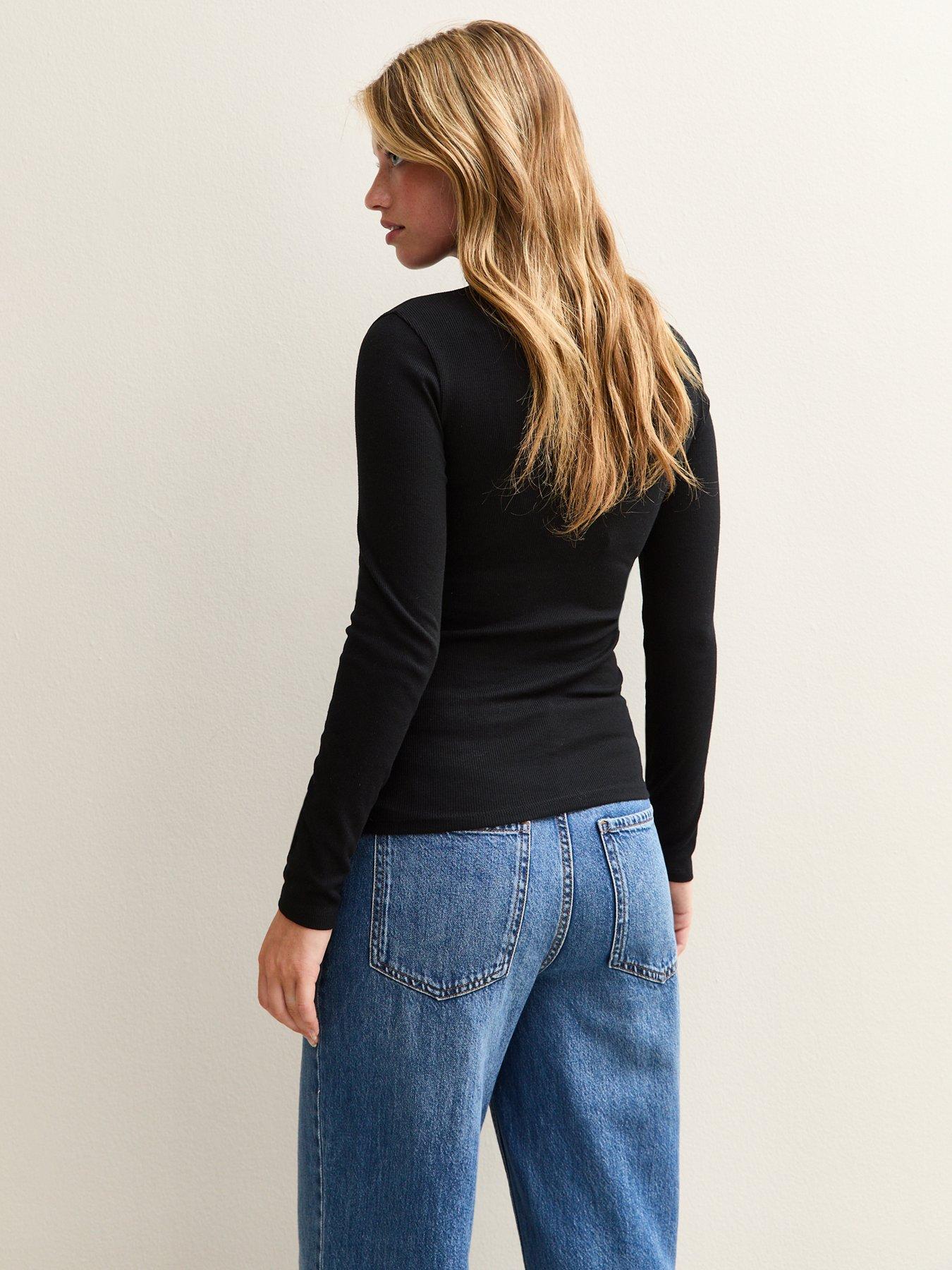 Image 2 of 5 of New Look Black Jersey Gathered Neck Slinky Bodysuit