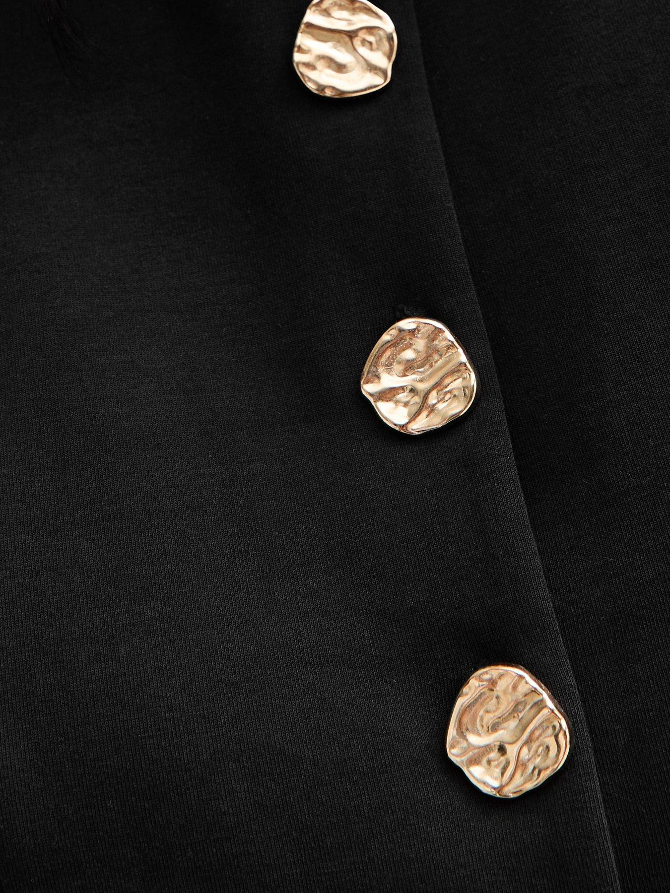 Image 5 of 5 of New Look Jersey Crew Neck Gold Button Waistcoat - Black