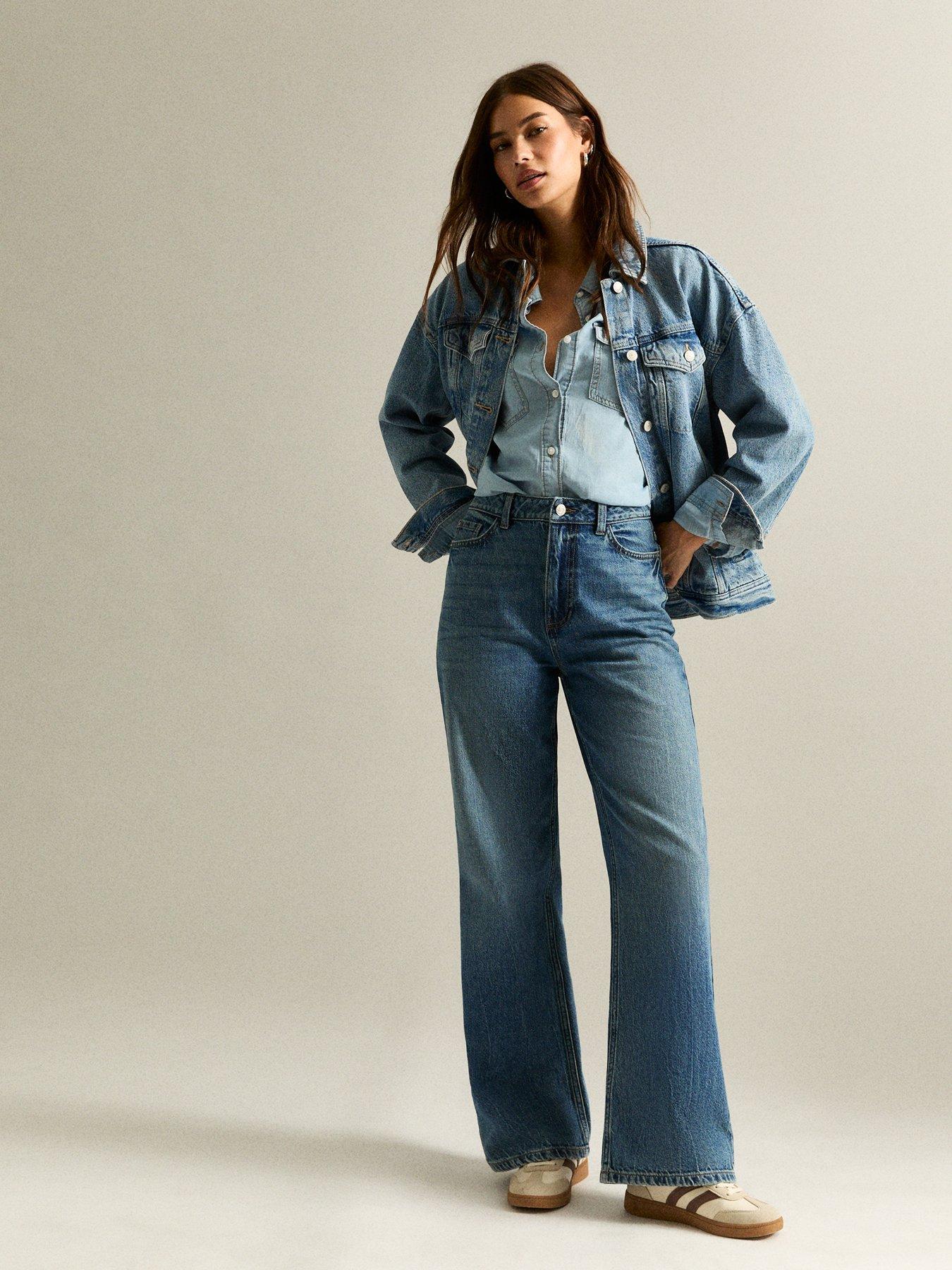 Image 3 of 4 of New Look Adalae High Waist Wide Leg Jeans - Blue