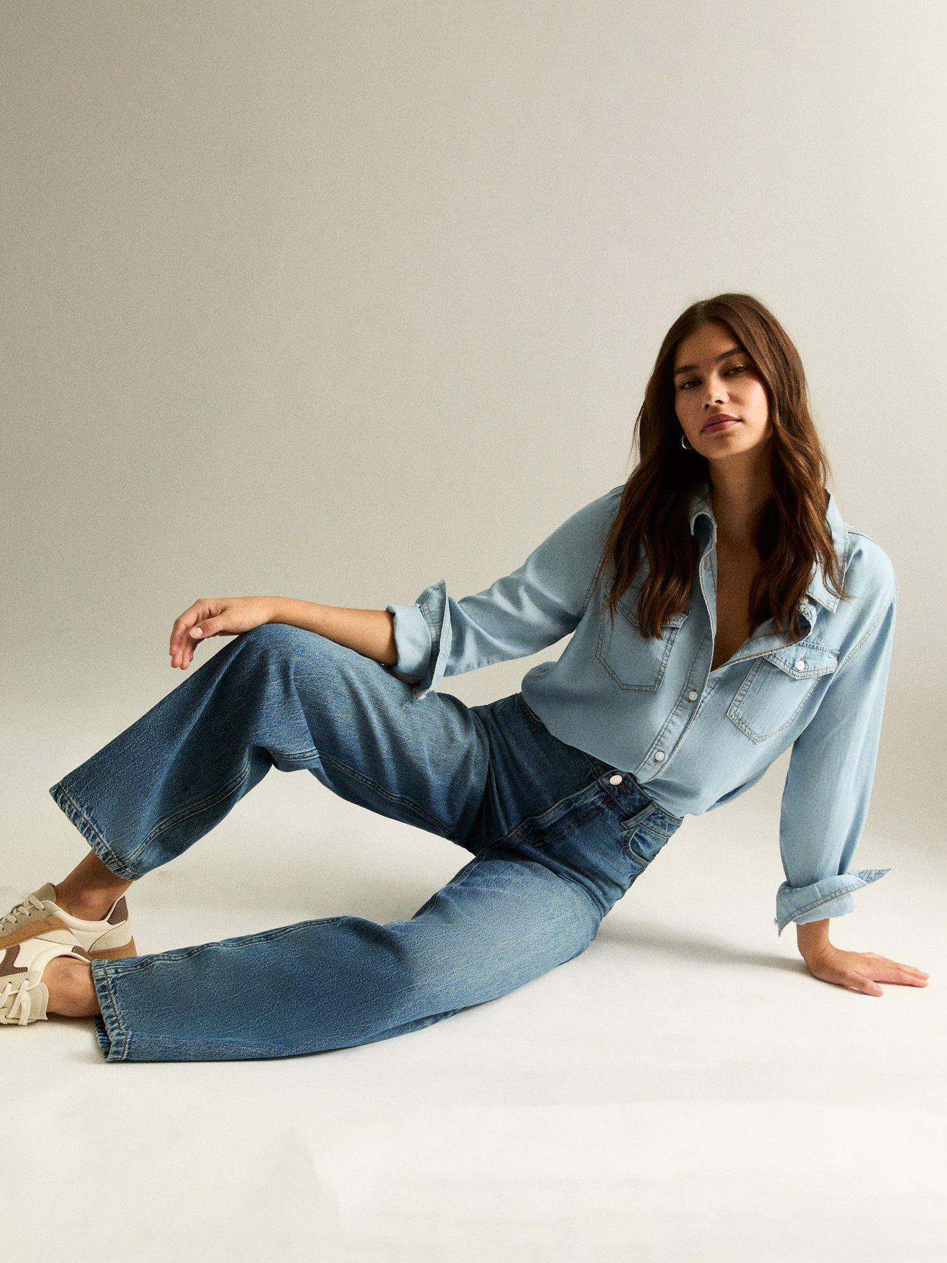 Image 4 of 4 of New Look Adalae High Waist Wide Leg Jeans - Blue