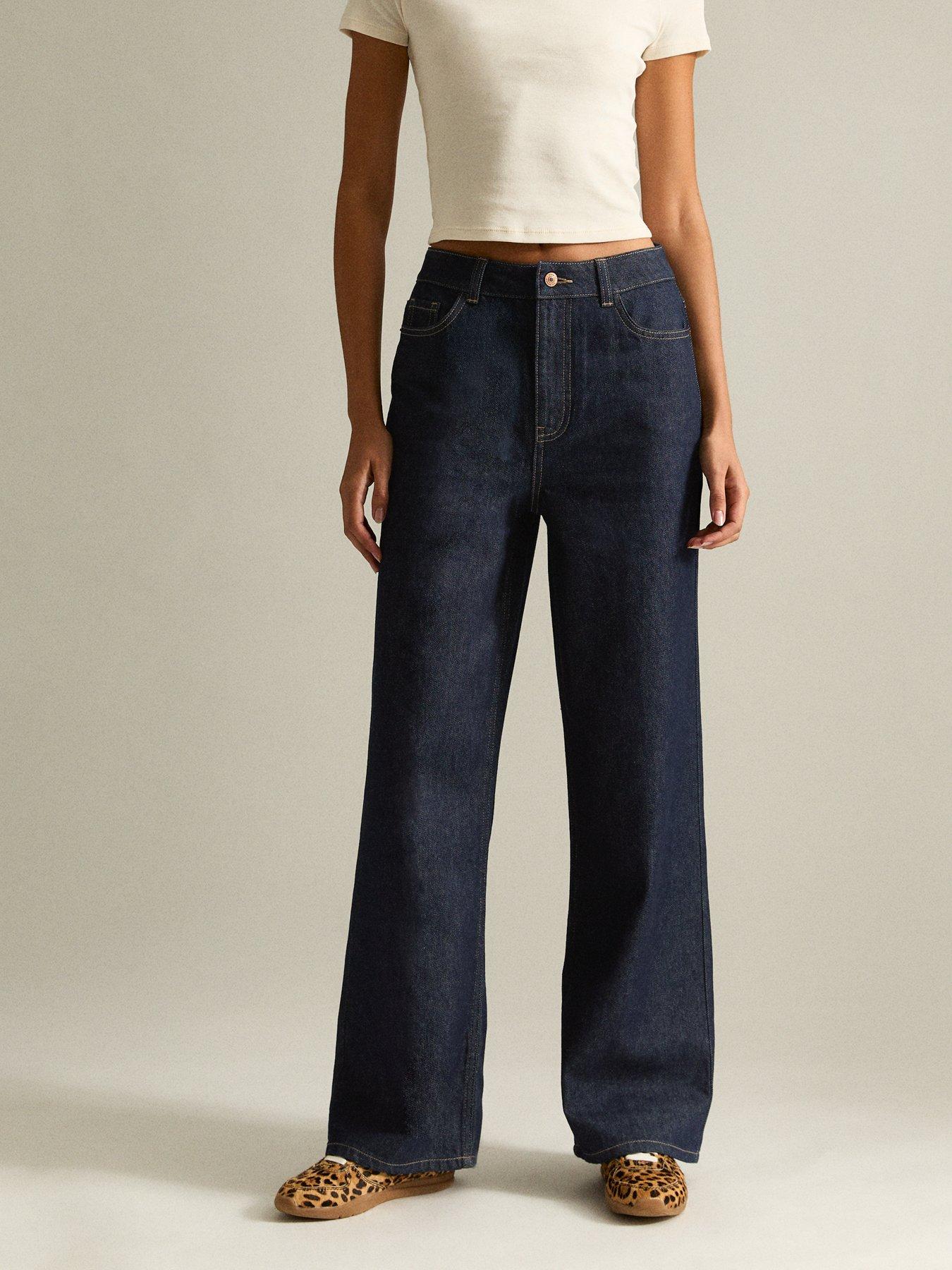 Image 1 of 5 of New Look Adalae High Waist Wide Leg Jeans - Blue