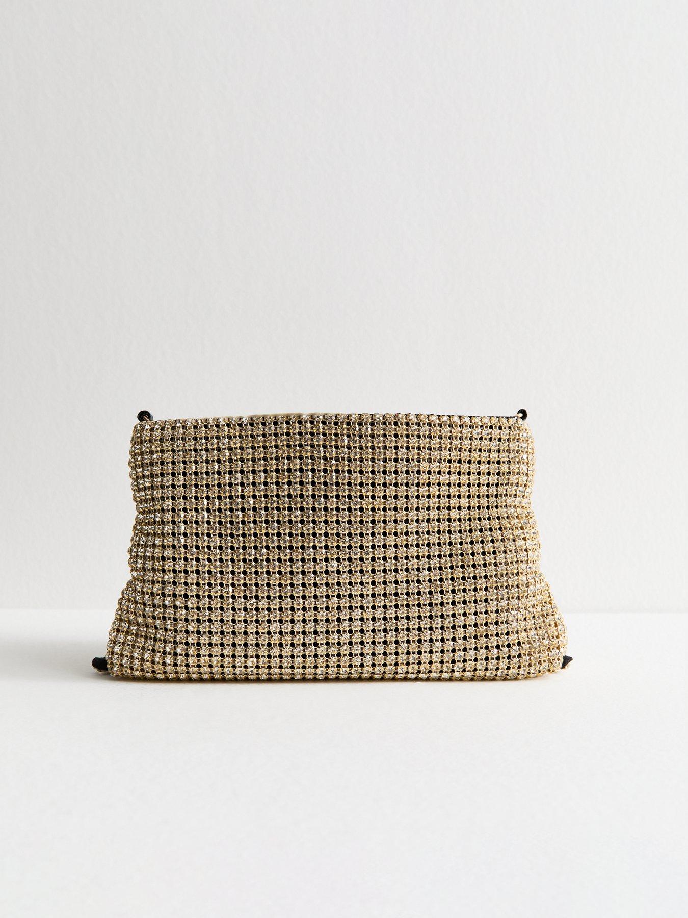 Image 2 of 4 of New Look Rhinestone Embellished Bow Appliqued Clutch - Gold