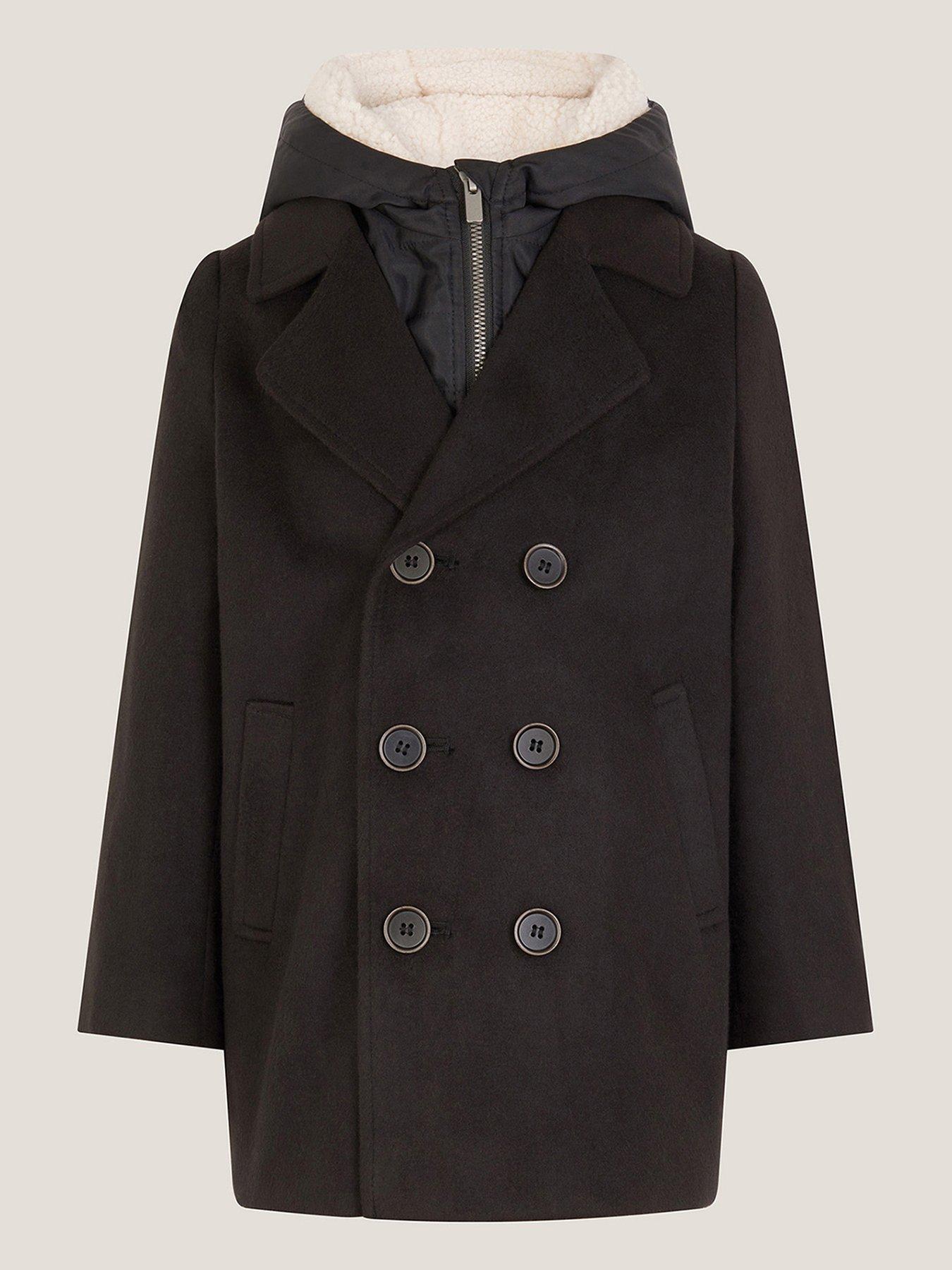 undefined Boys Zip Through Hood Peacoat - Black