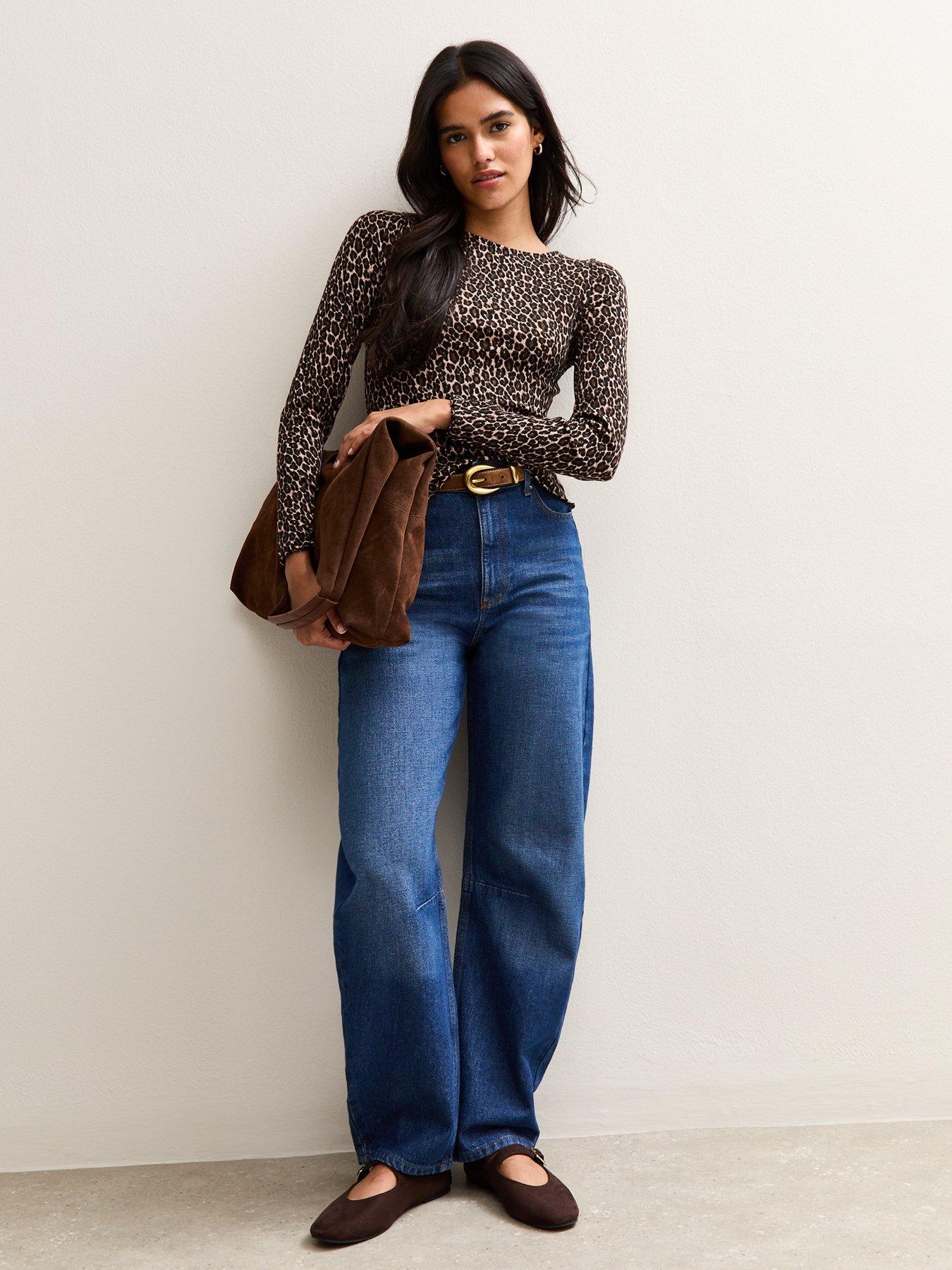 back image of new-look-leopard-print-long-sleeve-top-brown