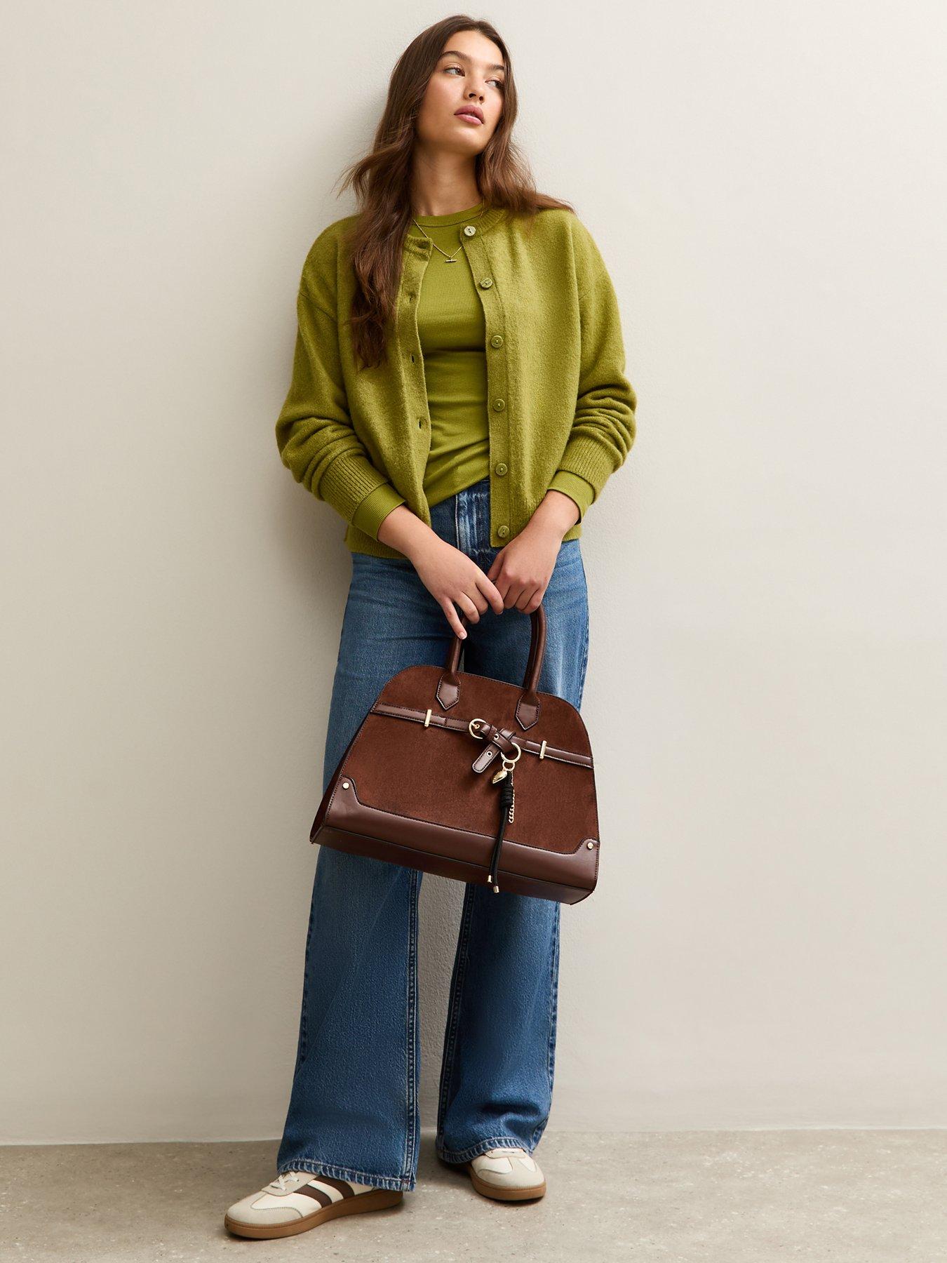 Image 3 of 4 of New Look Light Khaki Long Sleeve Ribbed Crew Neck Top