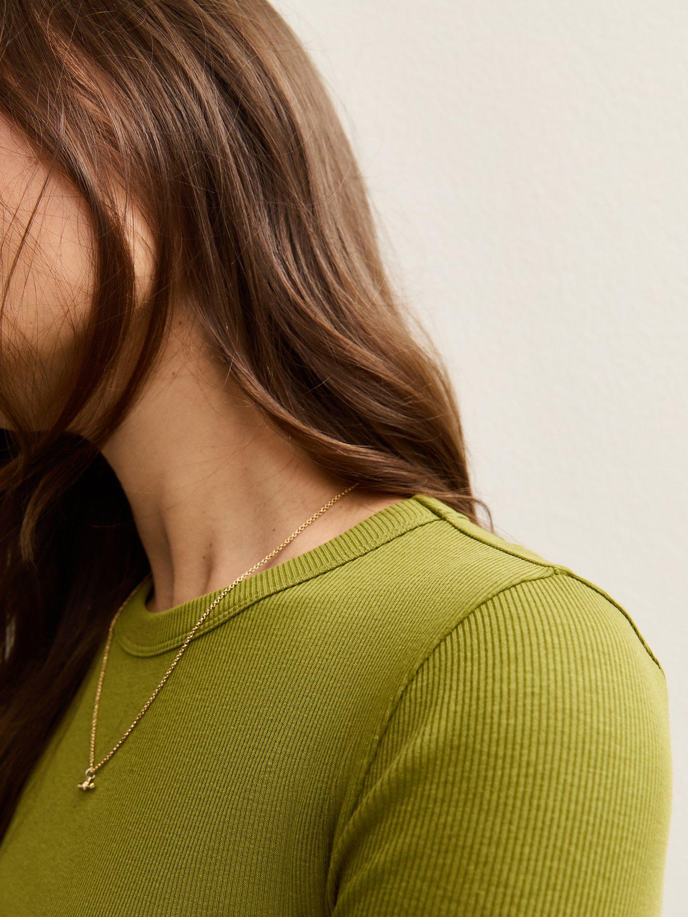 Image 4 of 4 of New Look Light Khaki Long Sleeve Ribbed Crew Neck Top
