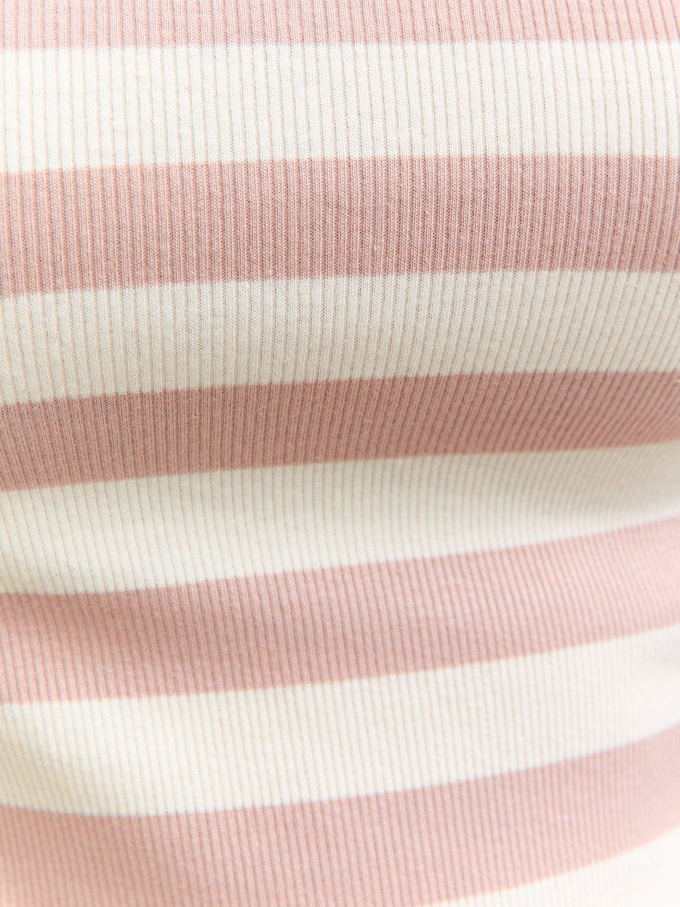 Image 5 of 5 of New Look Striped Long Sleeve Ribbed Crew Neck Top - Cream