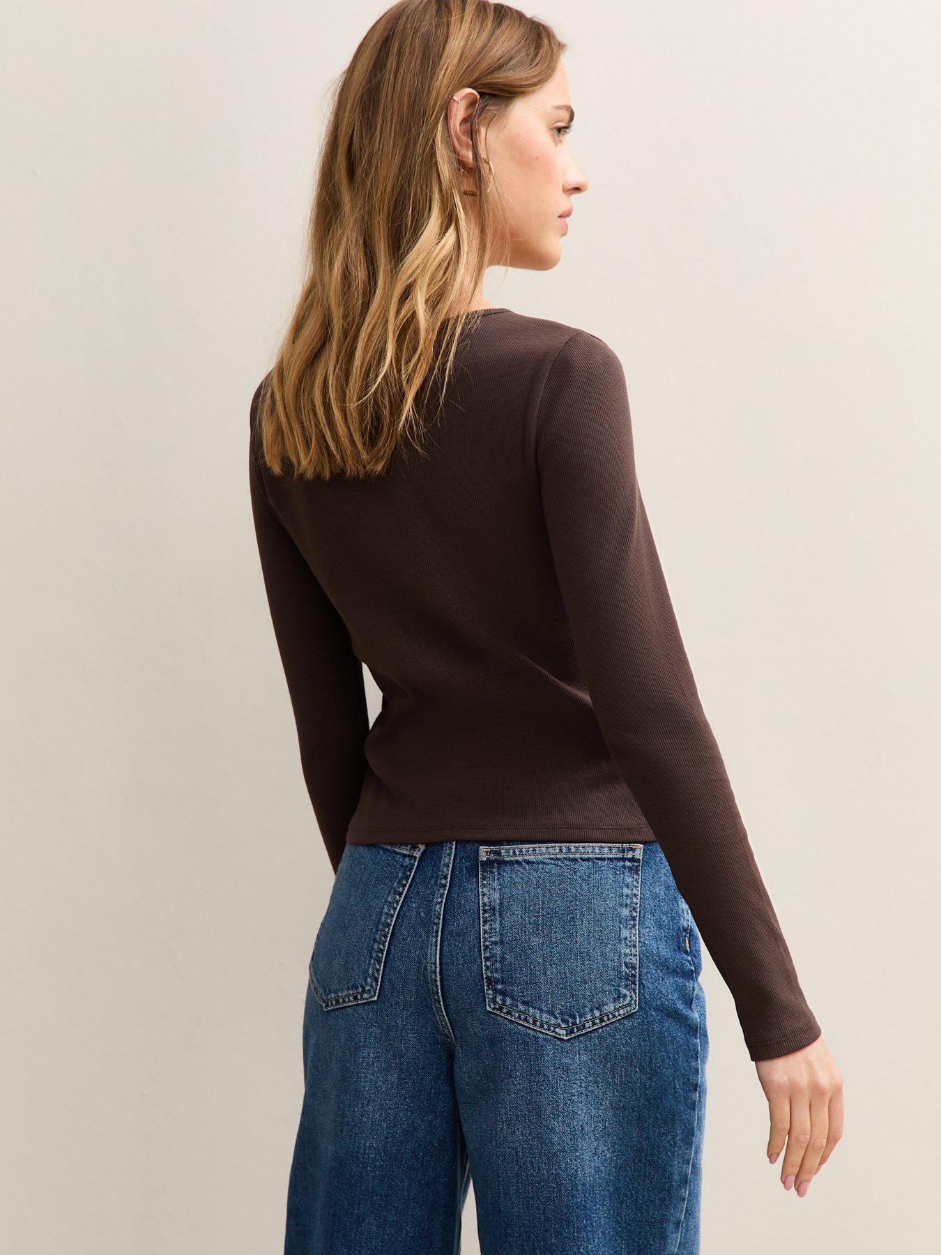 Image 2 of 5 of New Look Long Sleeve Ribbed Cardigan - Brown