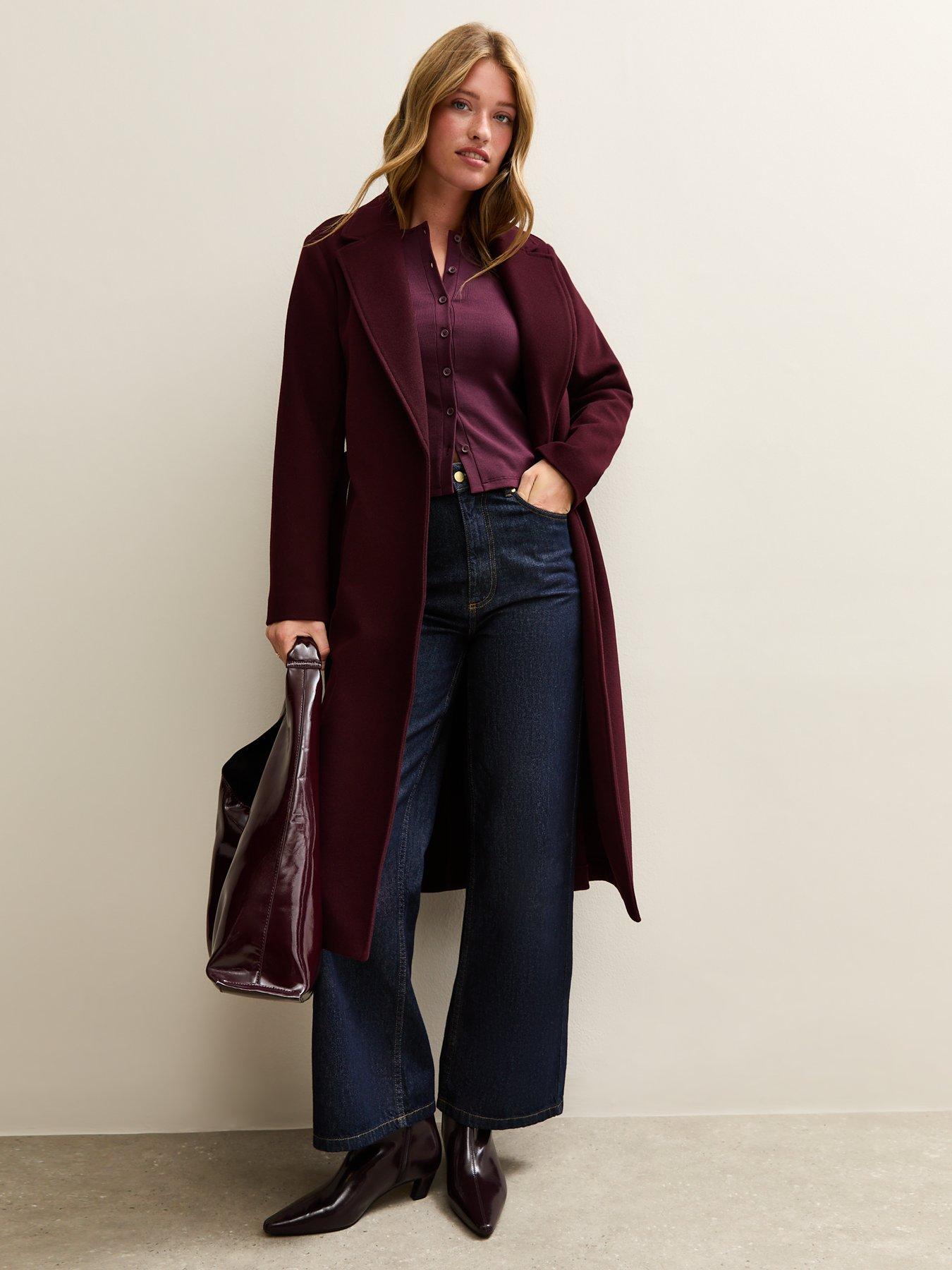 Image 3 of 5 of New Look Ribbed Jersey Long Sleeve Cardigan - Burgundy