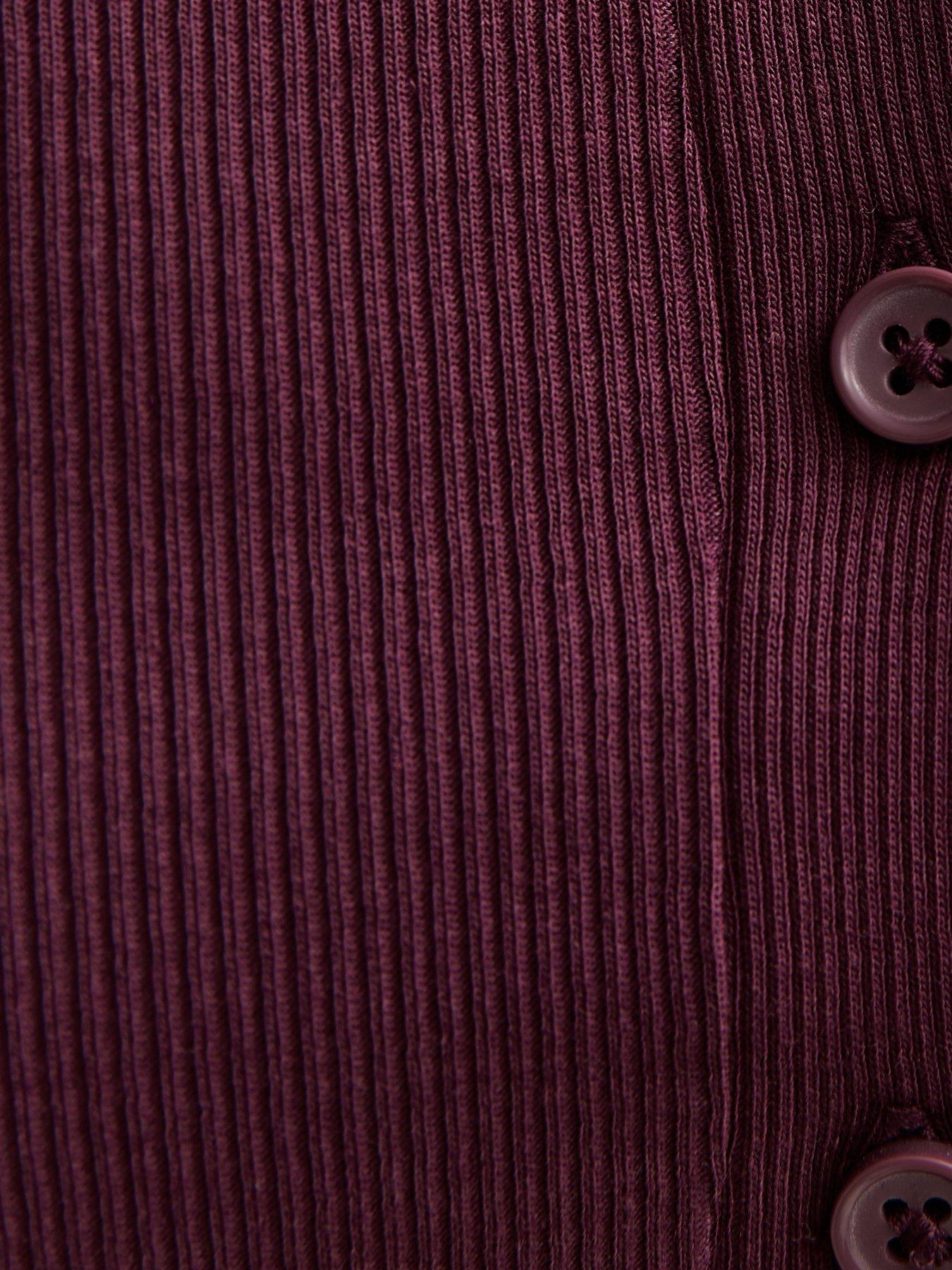 Image 5 of 5 of New Look Ribbed Jersey Long Sleeve Cardigan - Burgundy