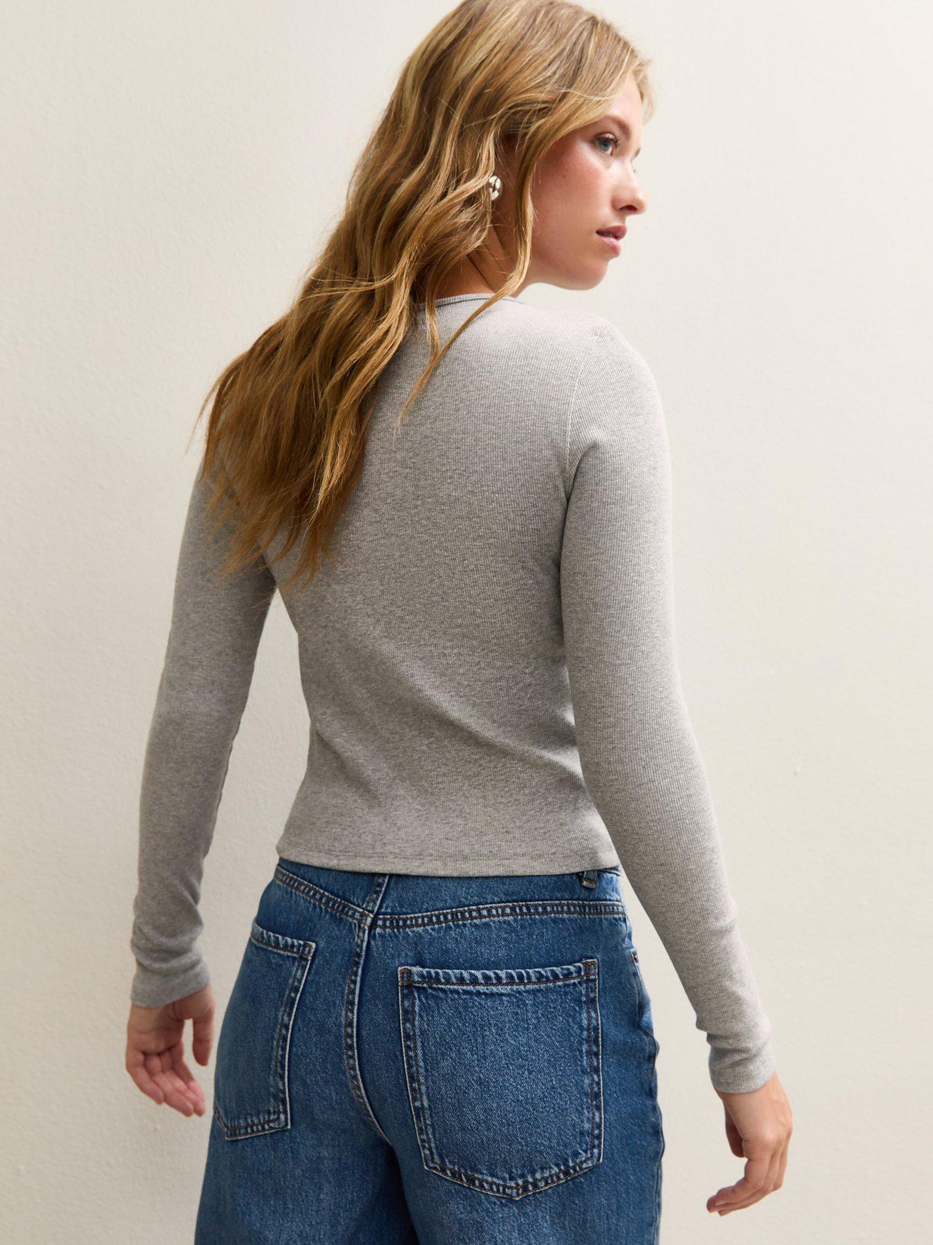 Image 2 of 5 of New Look Ribbed Jersey Long Sleeve Cardigan - Grey