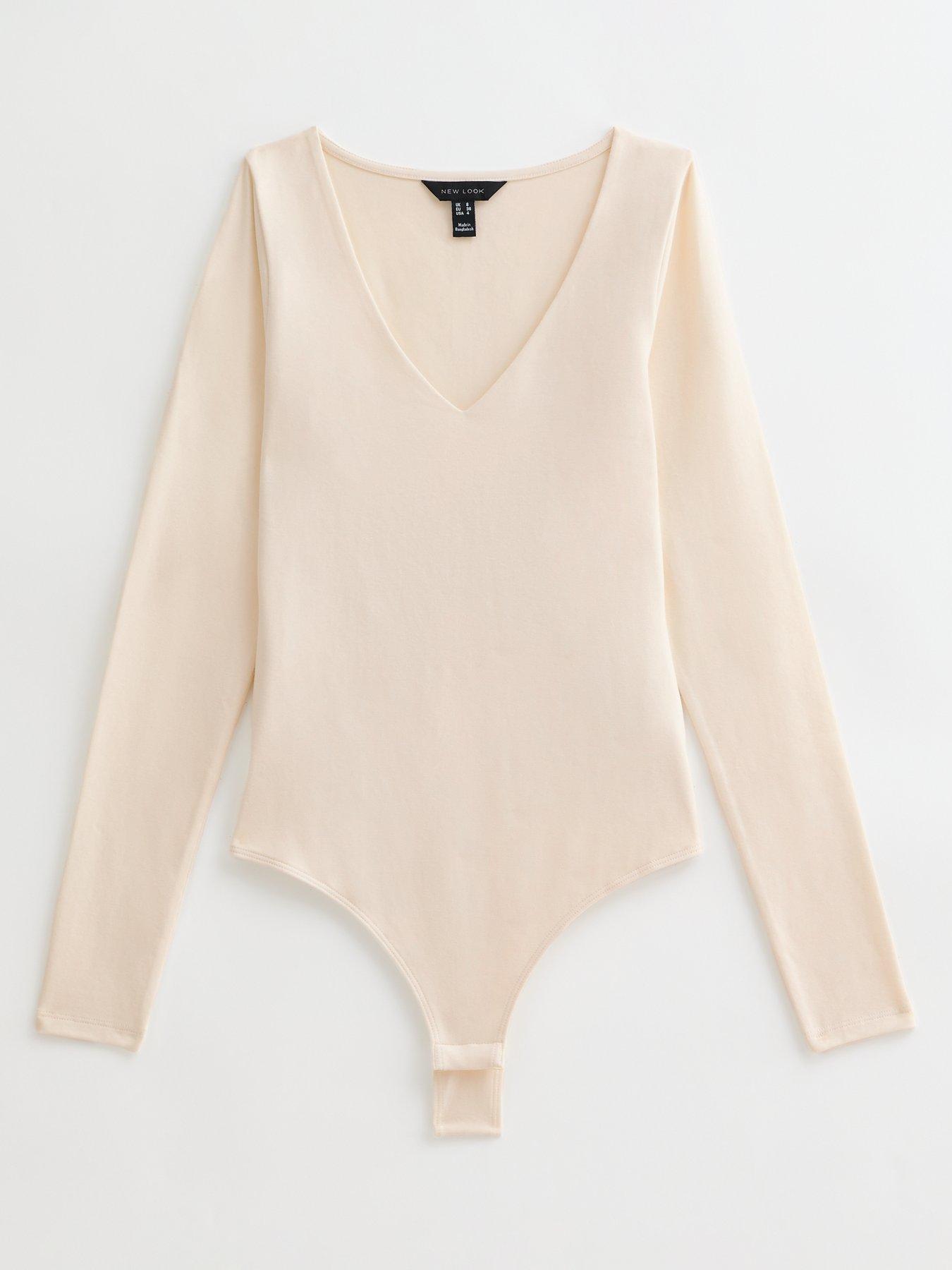 Image 5 of 5 of New Look V-neck Long Sleeve Bodysuit - Cream
