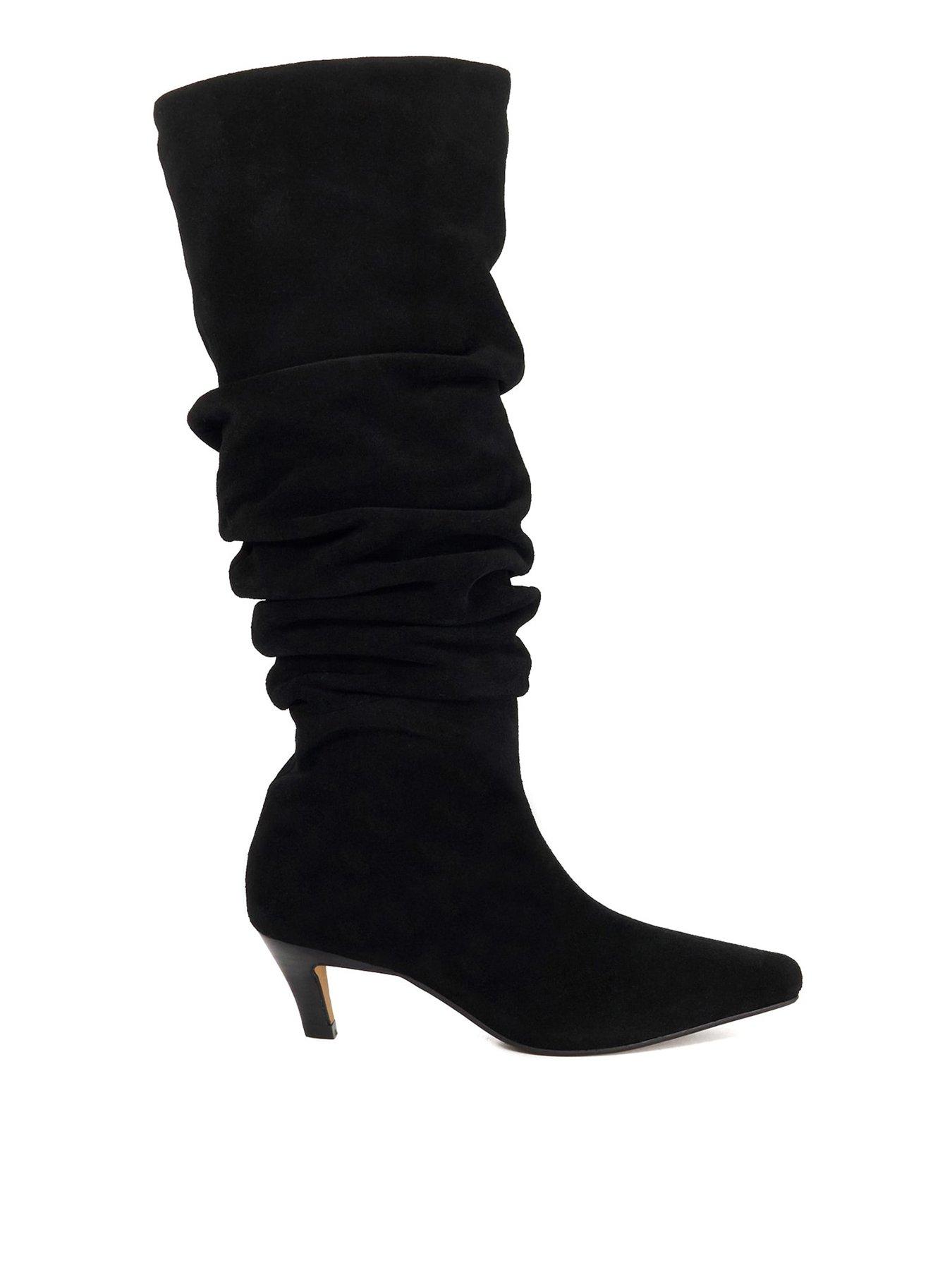 Dune London Sunder Slouch Leather Knee High Boots - Black