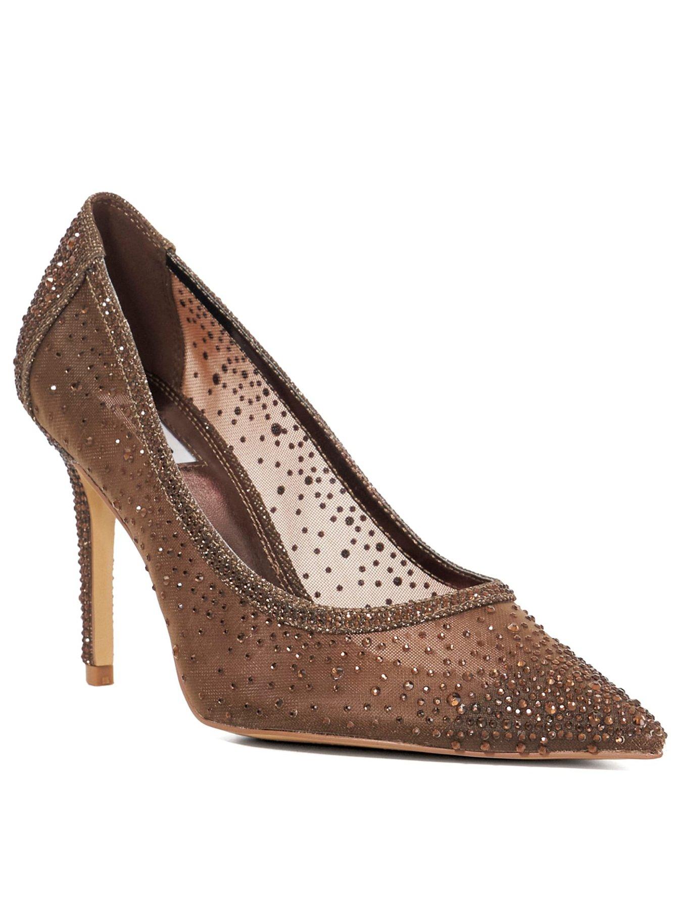  image of dune-london-brightest-mesh-diamante-court-shoes-dark-brown