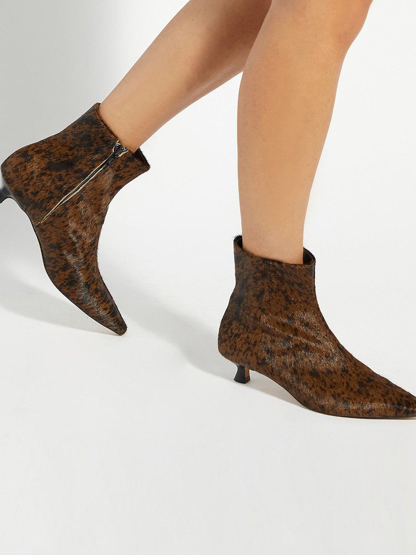 Image 2 of 6 of Dune London Odore Leather Kitten Heel Ankle Boot - Tan