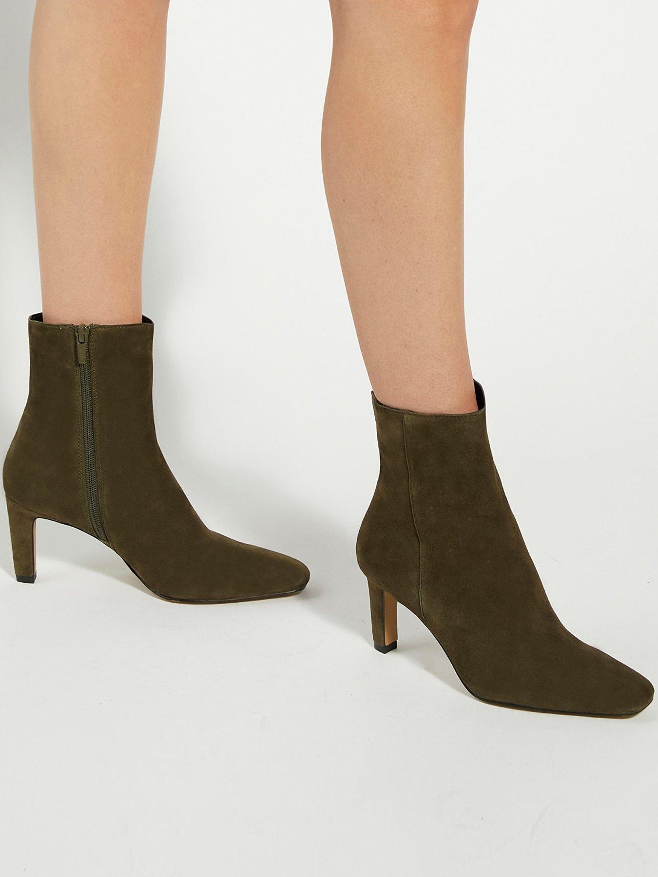 Dune London Ovation Heeled Suede Ankle Boot - Khaki