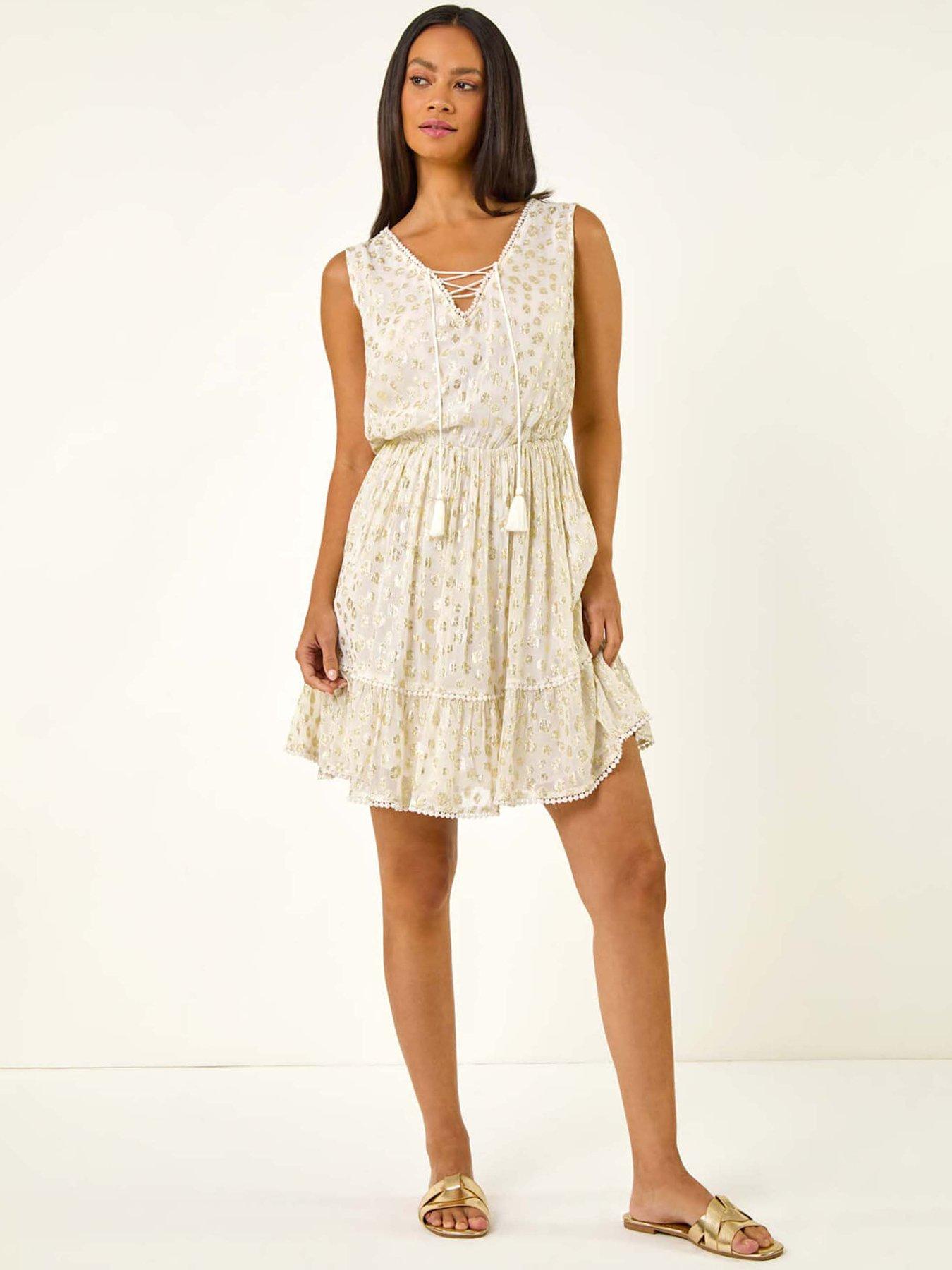 Image 3 of 5 of Roman Dusk Leopard Foil Dress - White