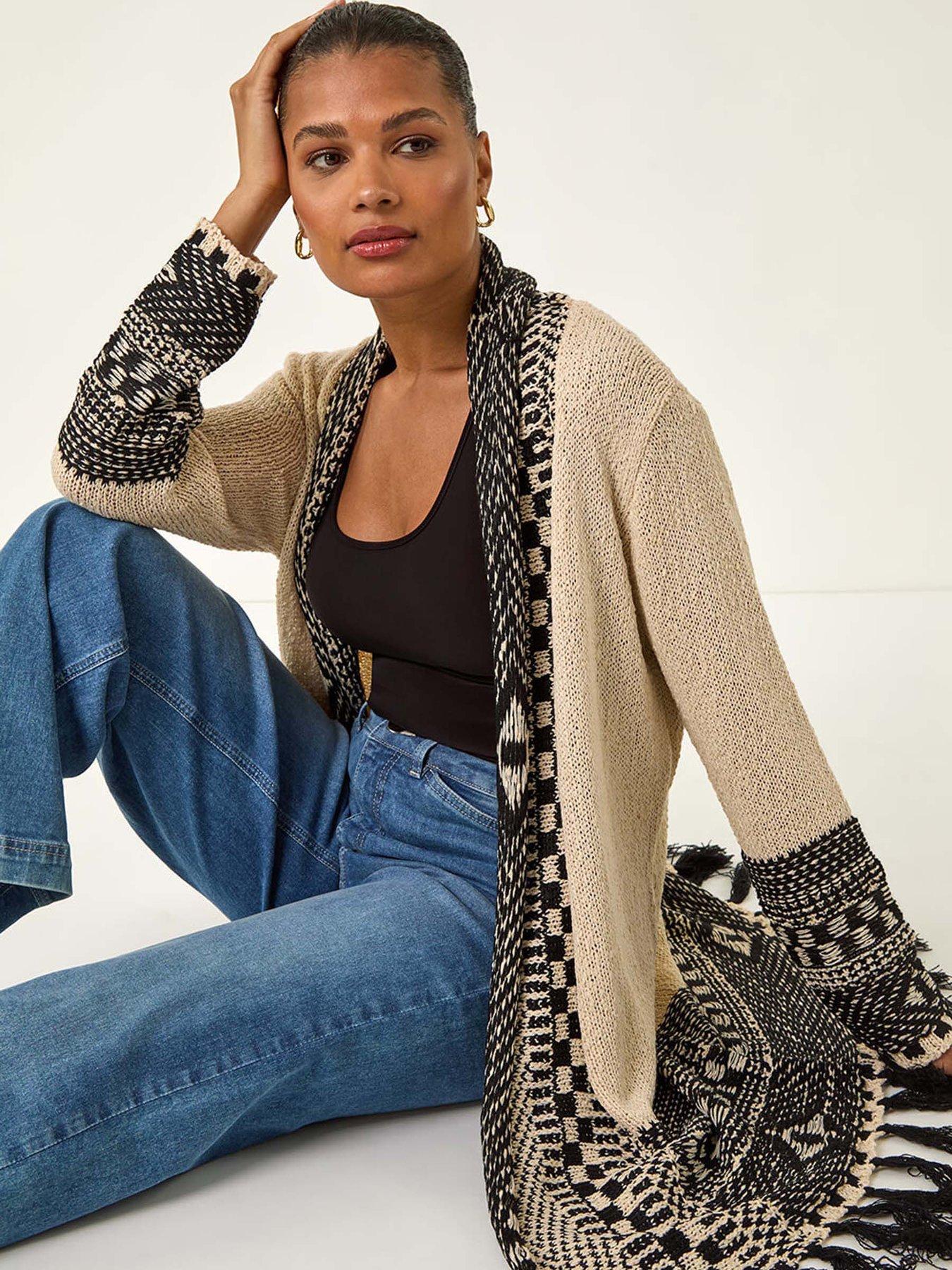 undefined Nordic Pattern Fringe Detail Cardigan - Ivory