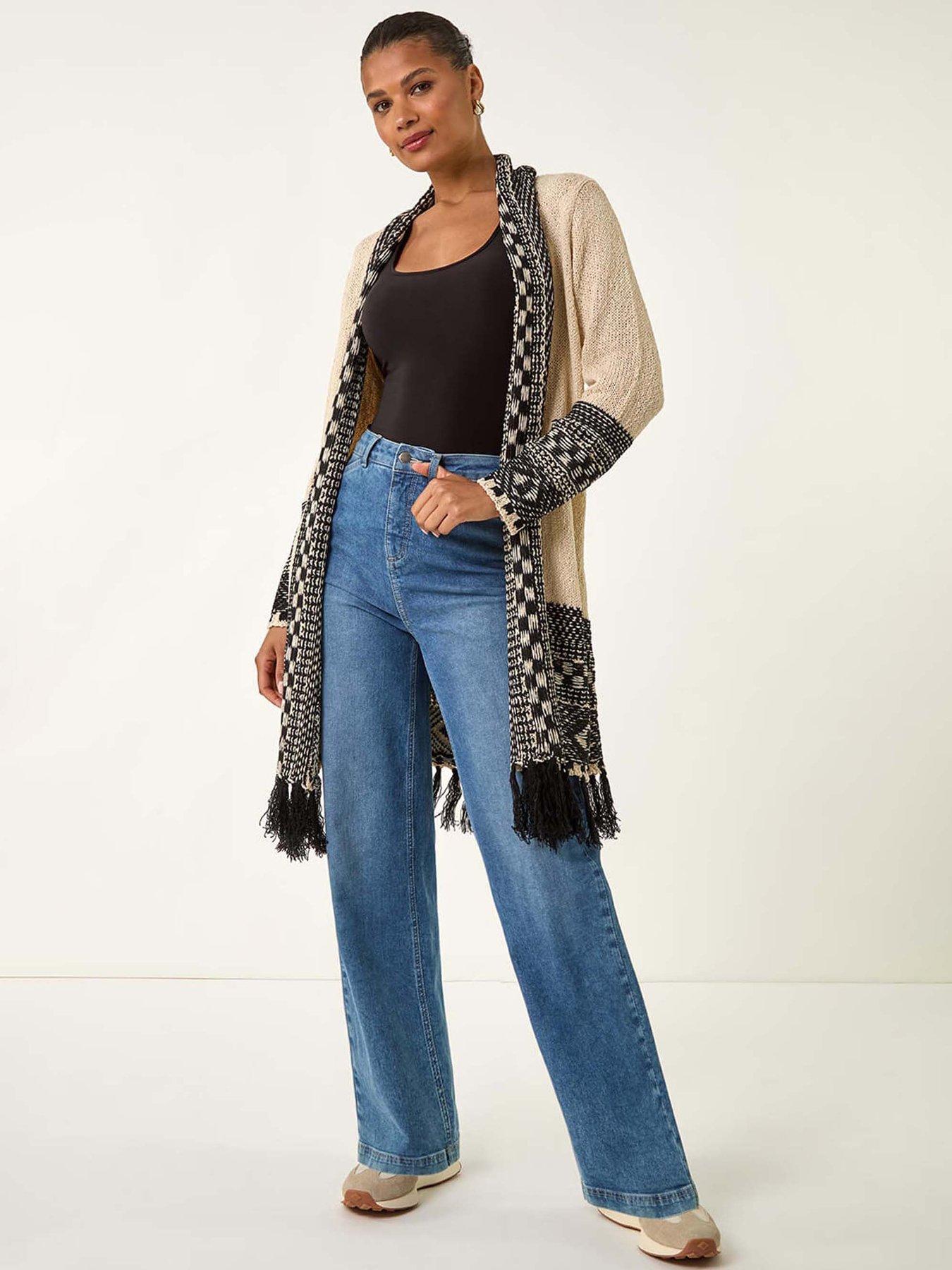 Image 3 of 5 of Roman Nordic Pattern Fringe Detail Cardigan - Ivory