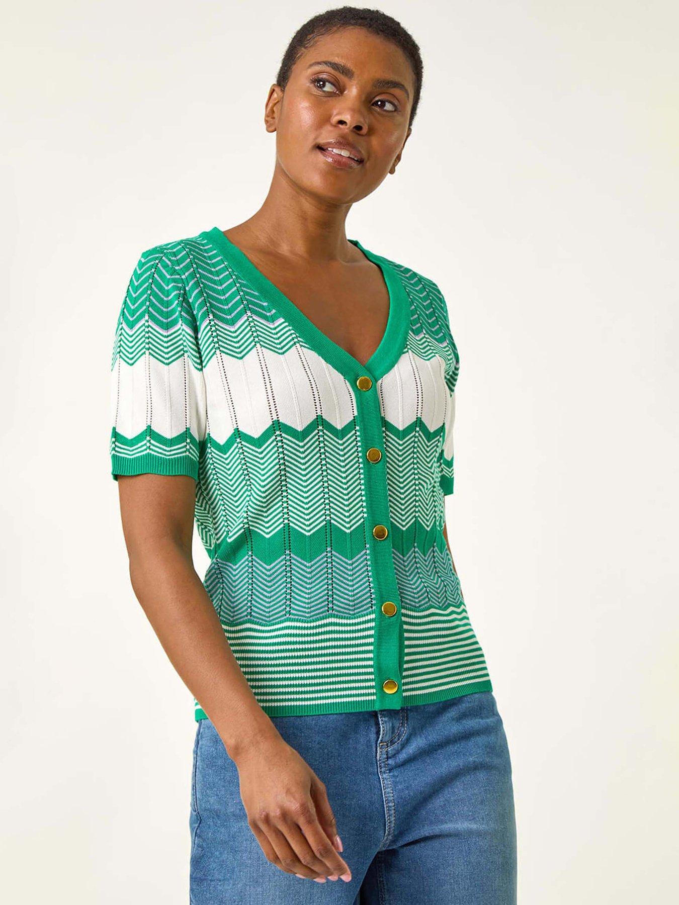 undefined Wave Stitch Button Knit Jumper - Green