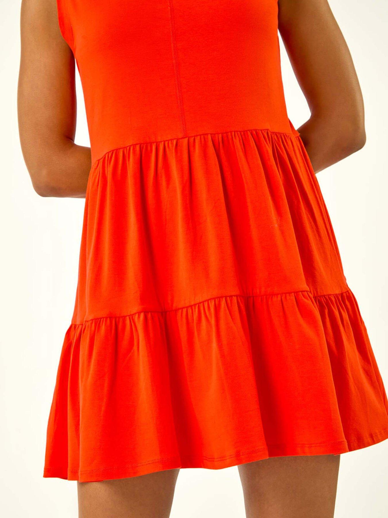 Image 5 of 5 of Roman Cotton Tiered Stretch Dress - Orange