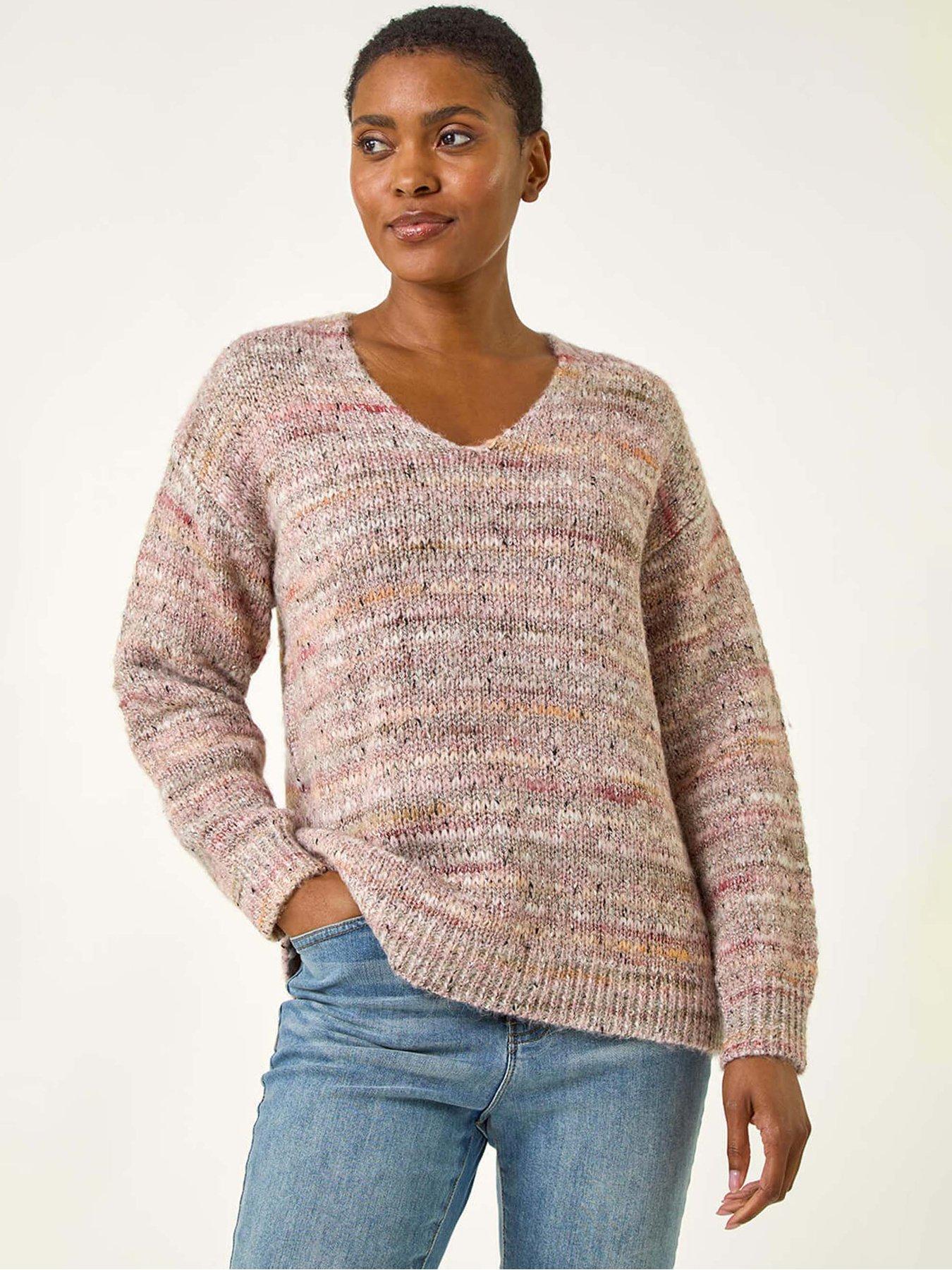 undefined Shimmer V-Neck Knitted Jumper - Light Pink