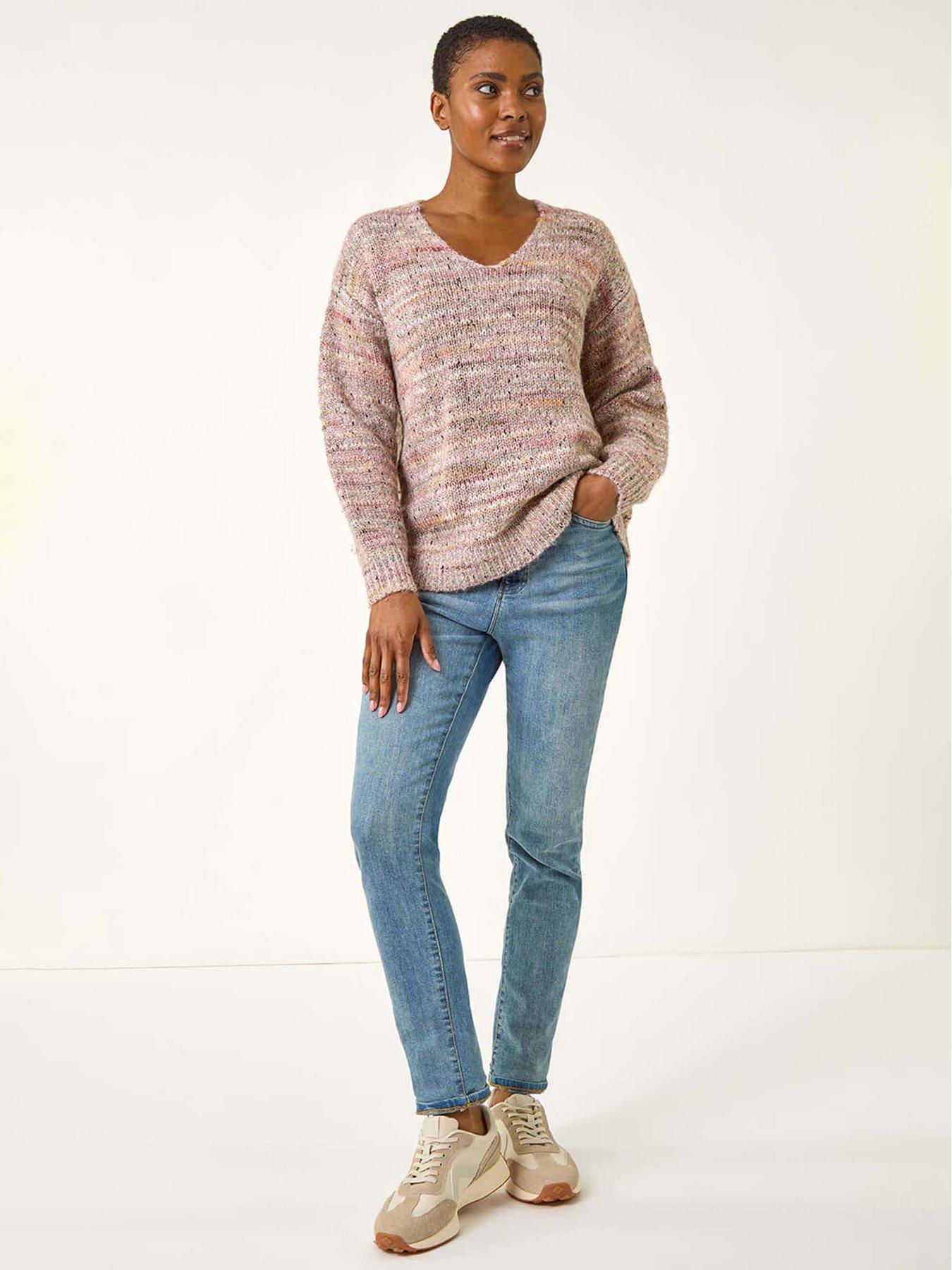 Image 3 of 5 of Roman Shimmer V-Neck Knitted Jumper - Light Pink