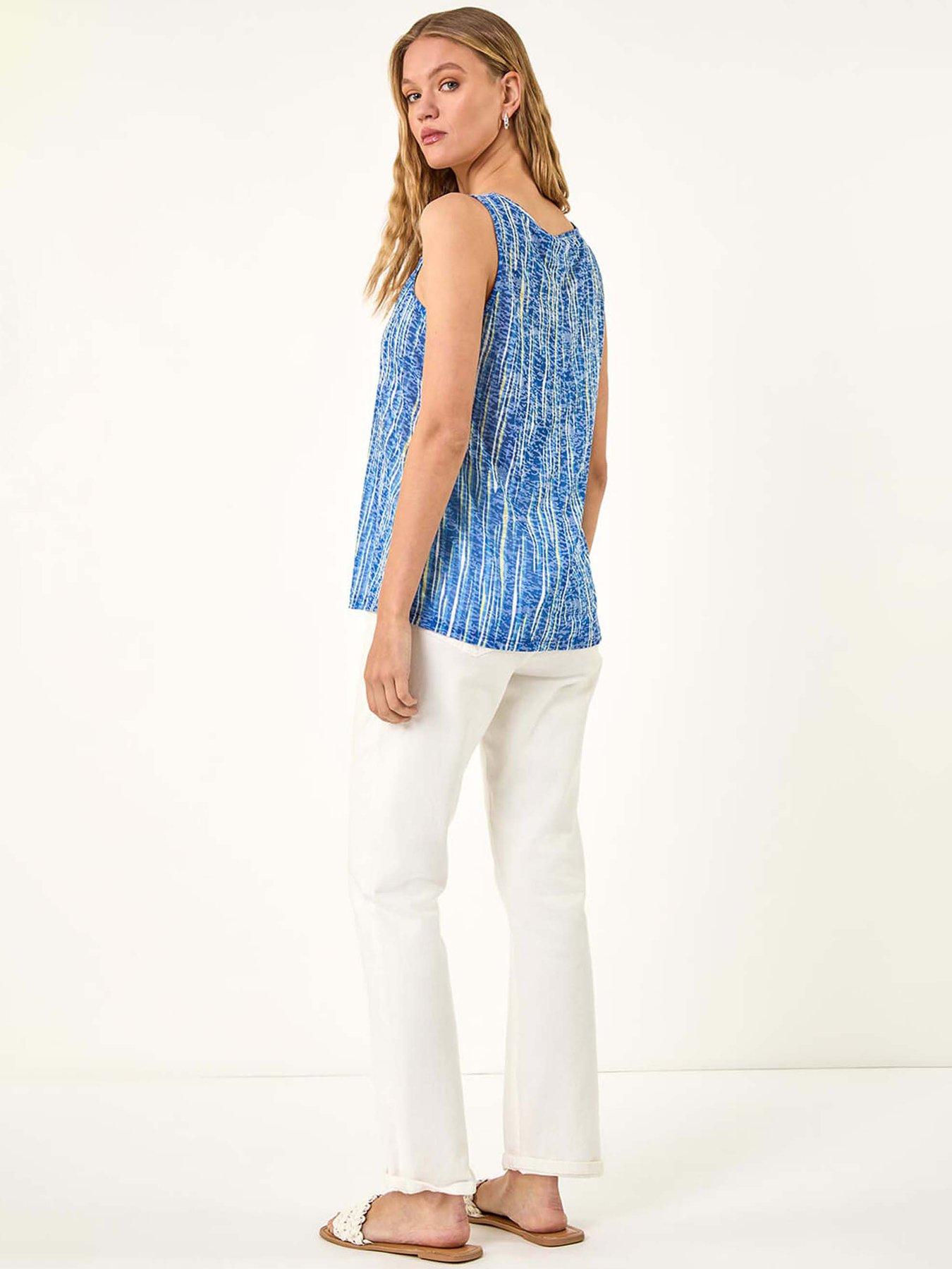 Image 2 of 5 of Roman Burnout Stripe Print Vest Top - Blue