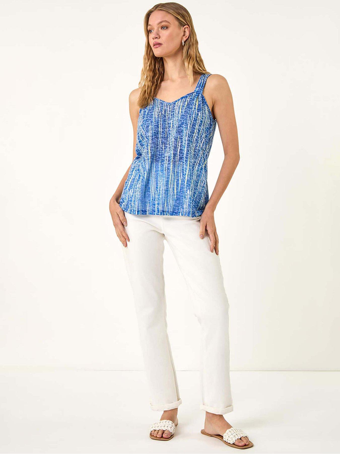 Image 3 of 5 of Roman Burnout Stripe Print Vest Top - Blue