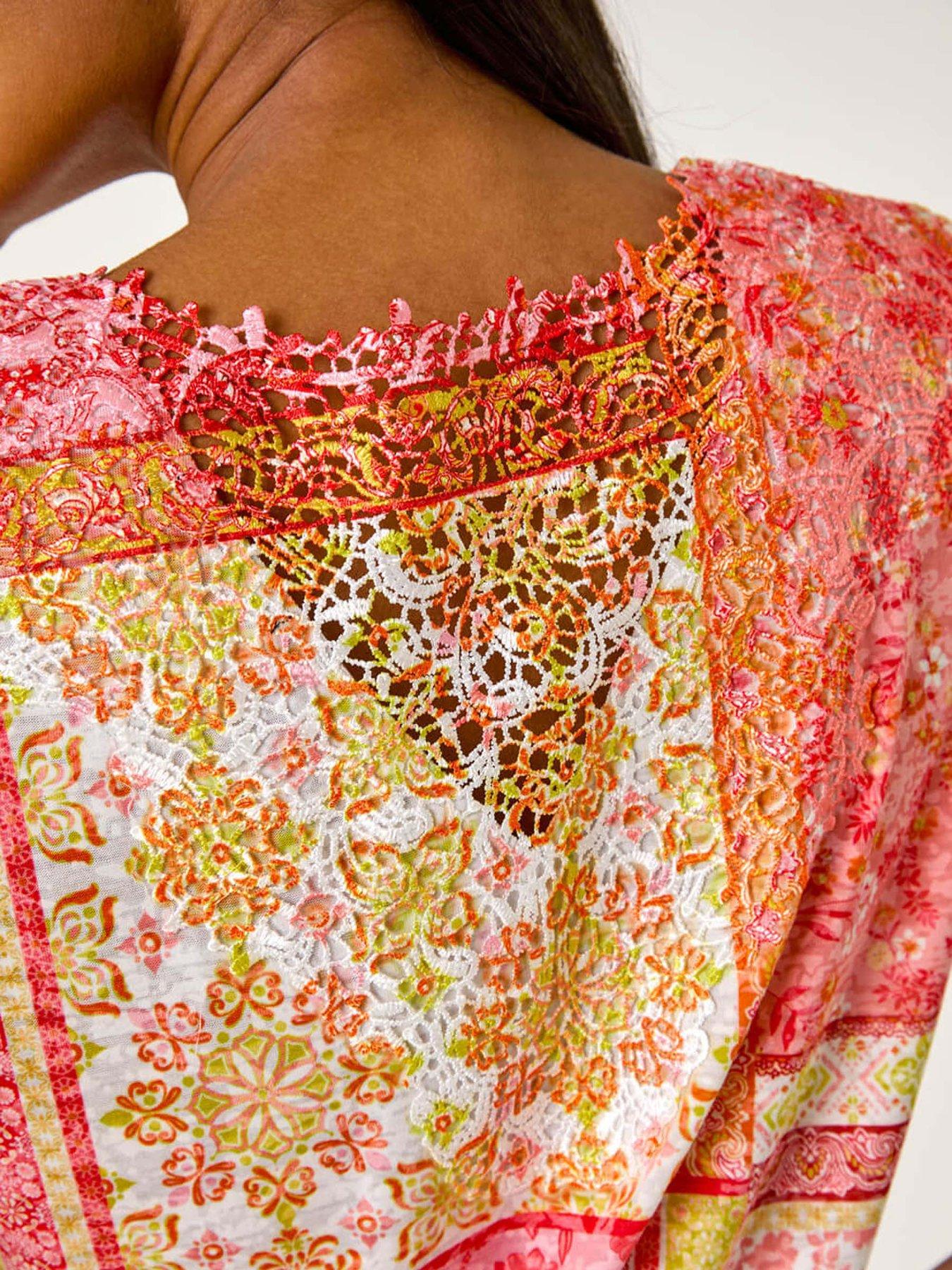 Image 5 of 5 of Roman Contrast Print Stretch Top - Pink