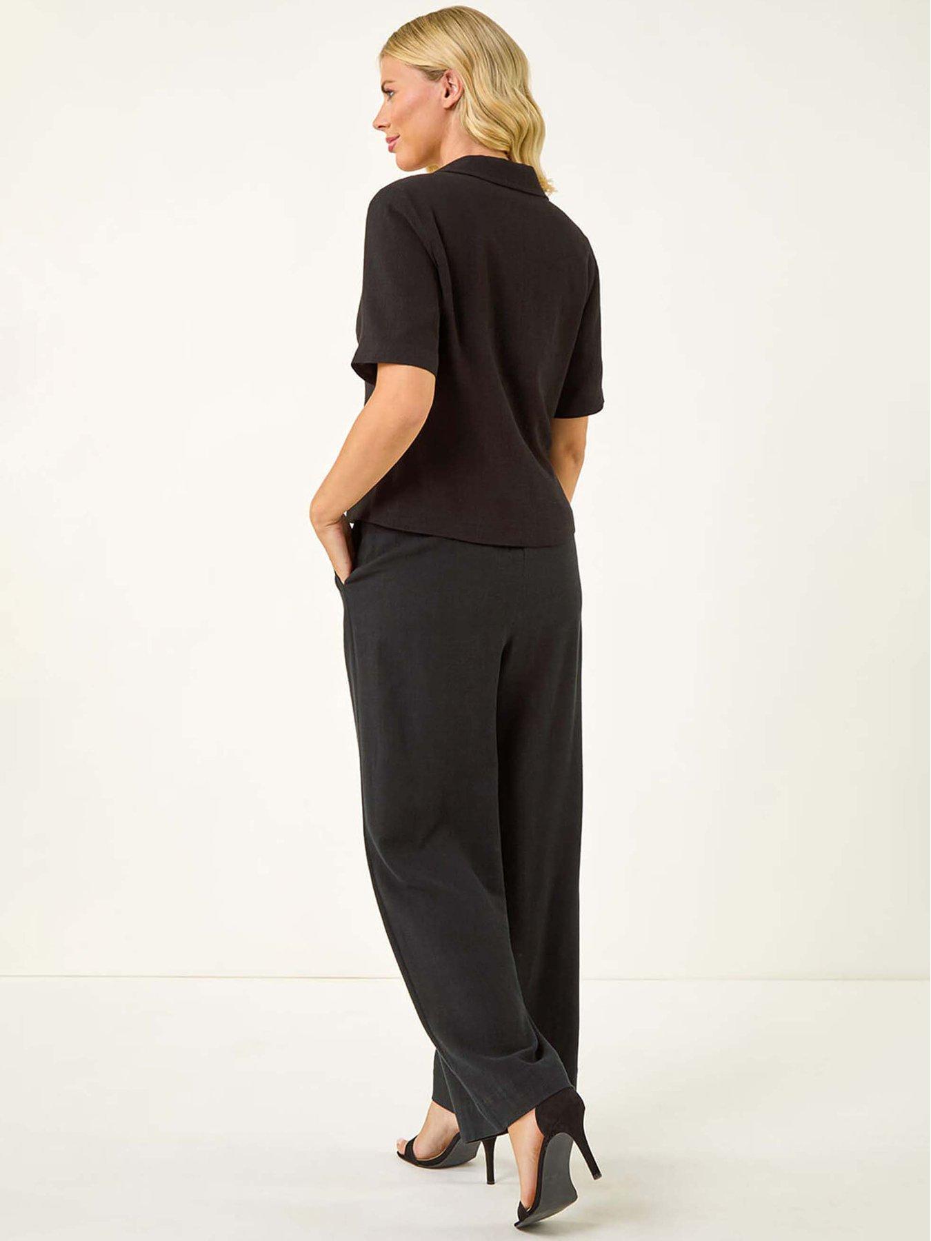 Image 2 of 5 of Roman Petite Linen Mix Buttoned Jacket - Black