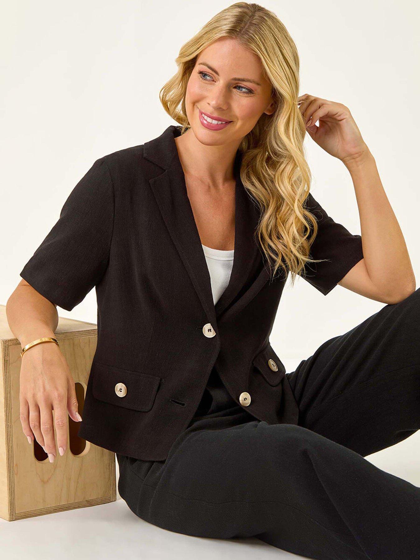 Image 4 of 5 of Roman Petite Linen Mix Buttoned Jacket - Black