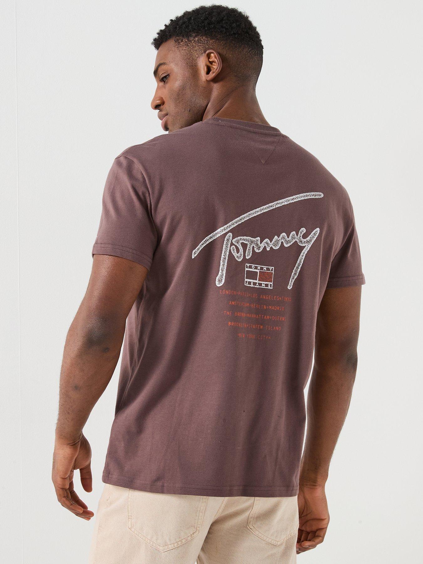 Image 2 of 6 of Tommy Jeans Regular Fit Sign Spray Backprint T-Shirt - Brown