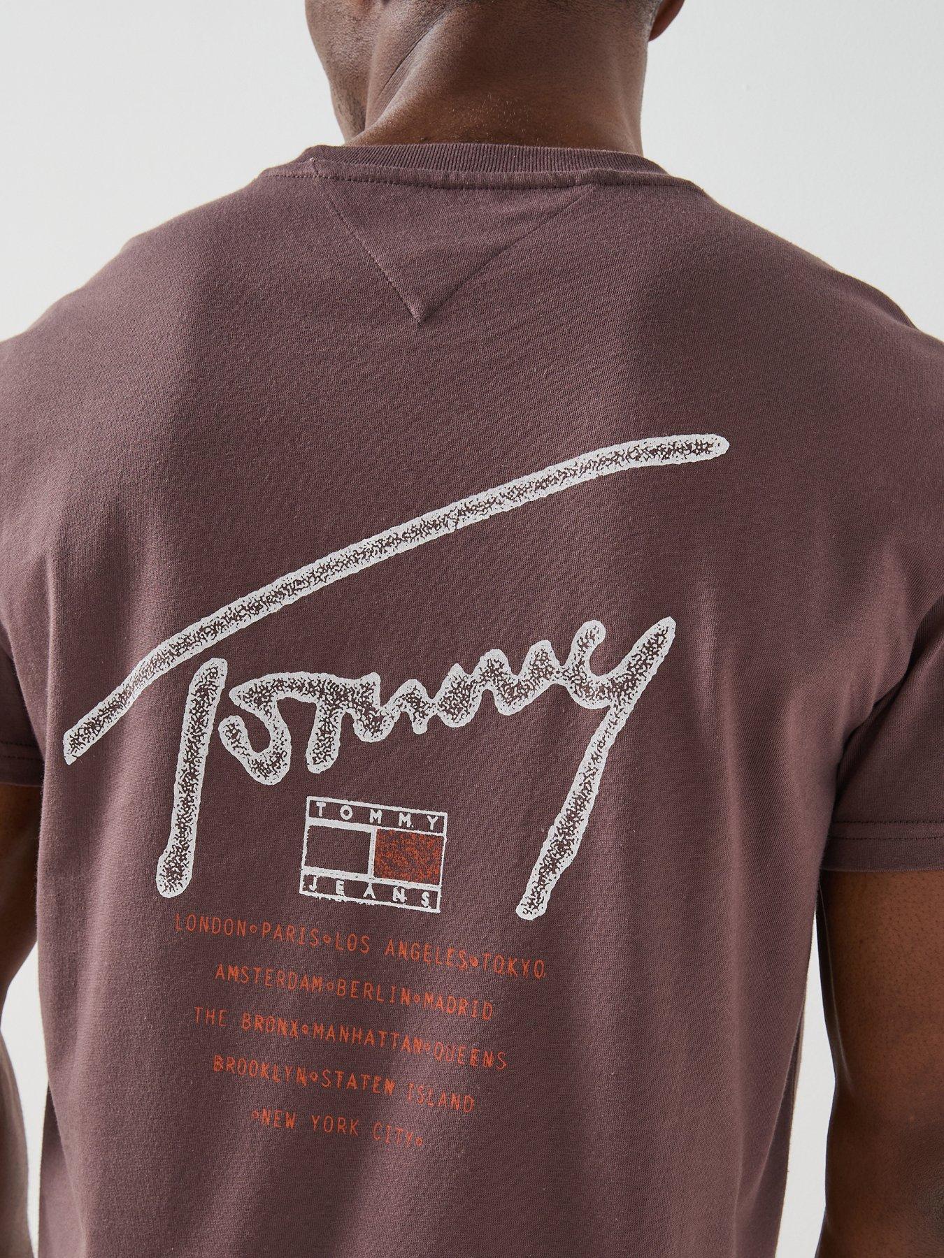 Image 4 of 6 of Tommy Jeans Regular Fit Sign Spray Backprint T-Shirt - Brown