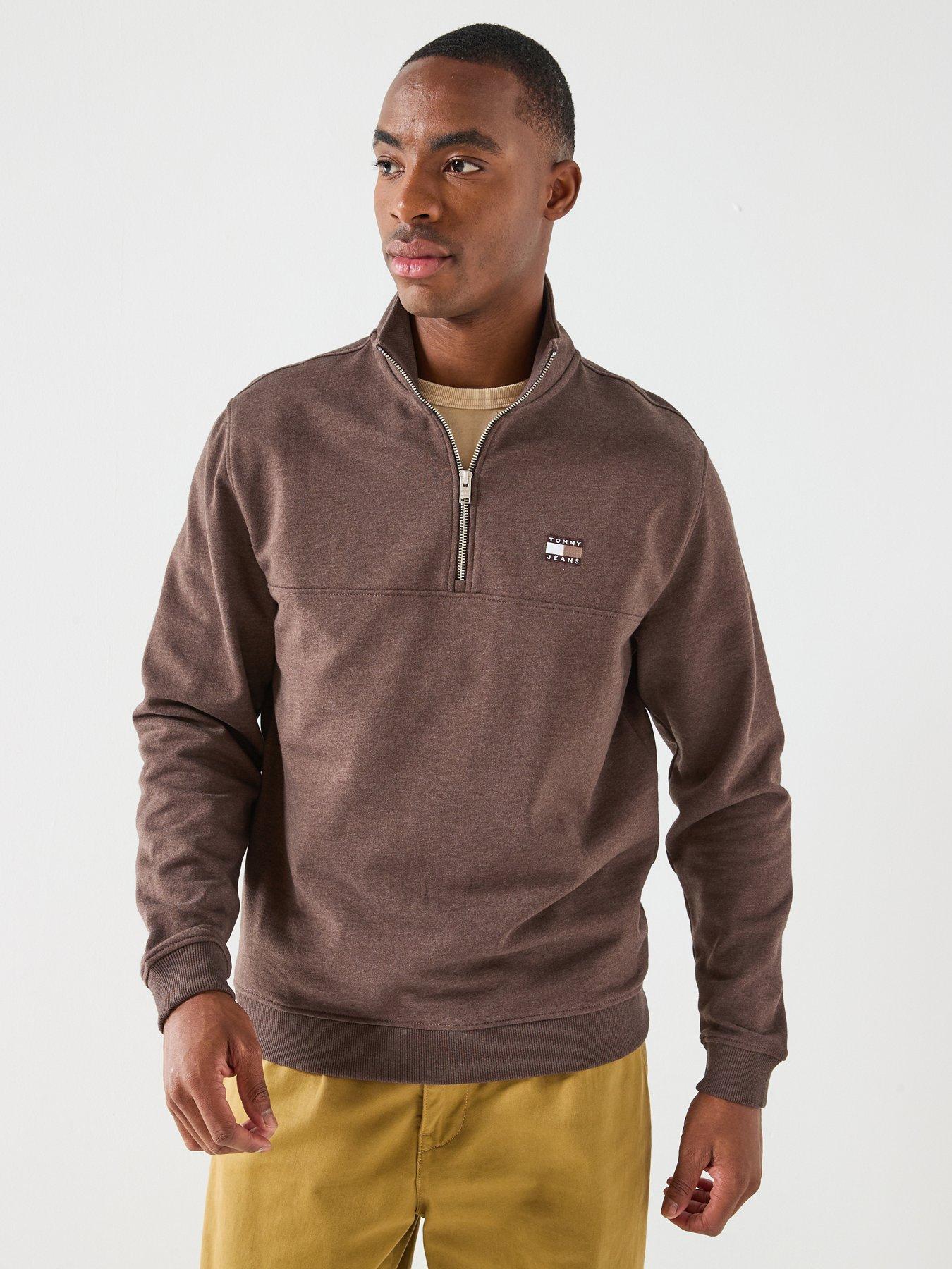 Tommy Jeans Badge 1/4 Zip Sweatshirt - Brown