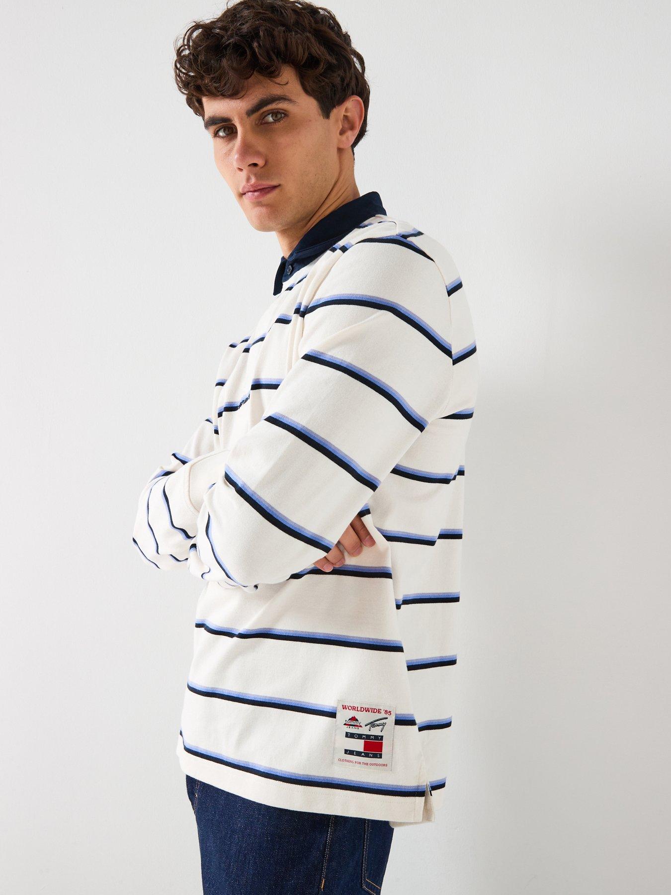 Image 1 of 6 of Tommy Jeans Relaxed Fit Woven Label Rugby Polo Shirt - White