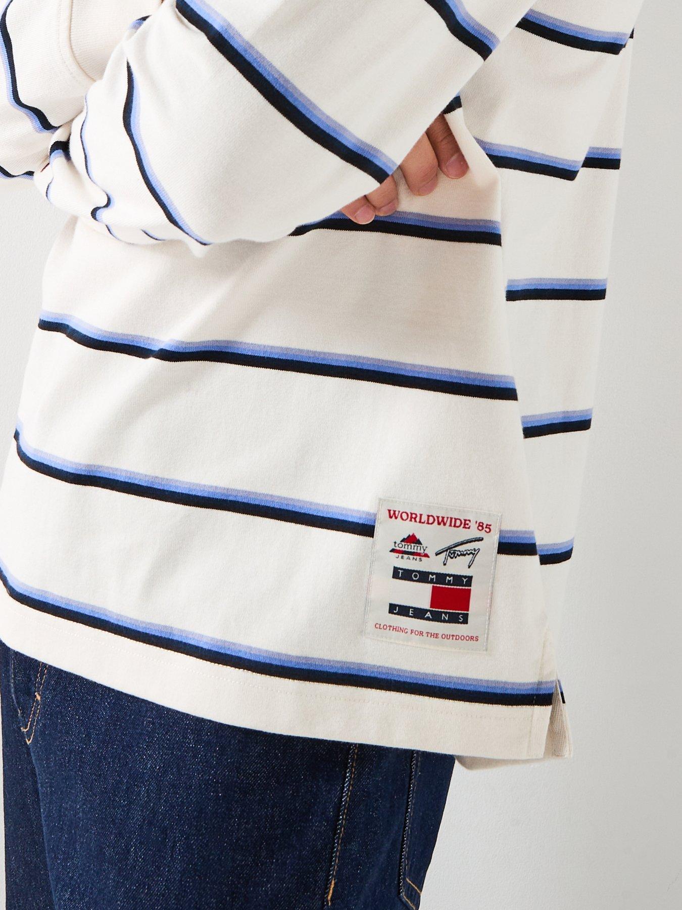 Image 4 of 6 of Tommy Jeans Relaxed Fit Woven Label Rugby Polo Shirt - White