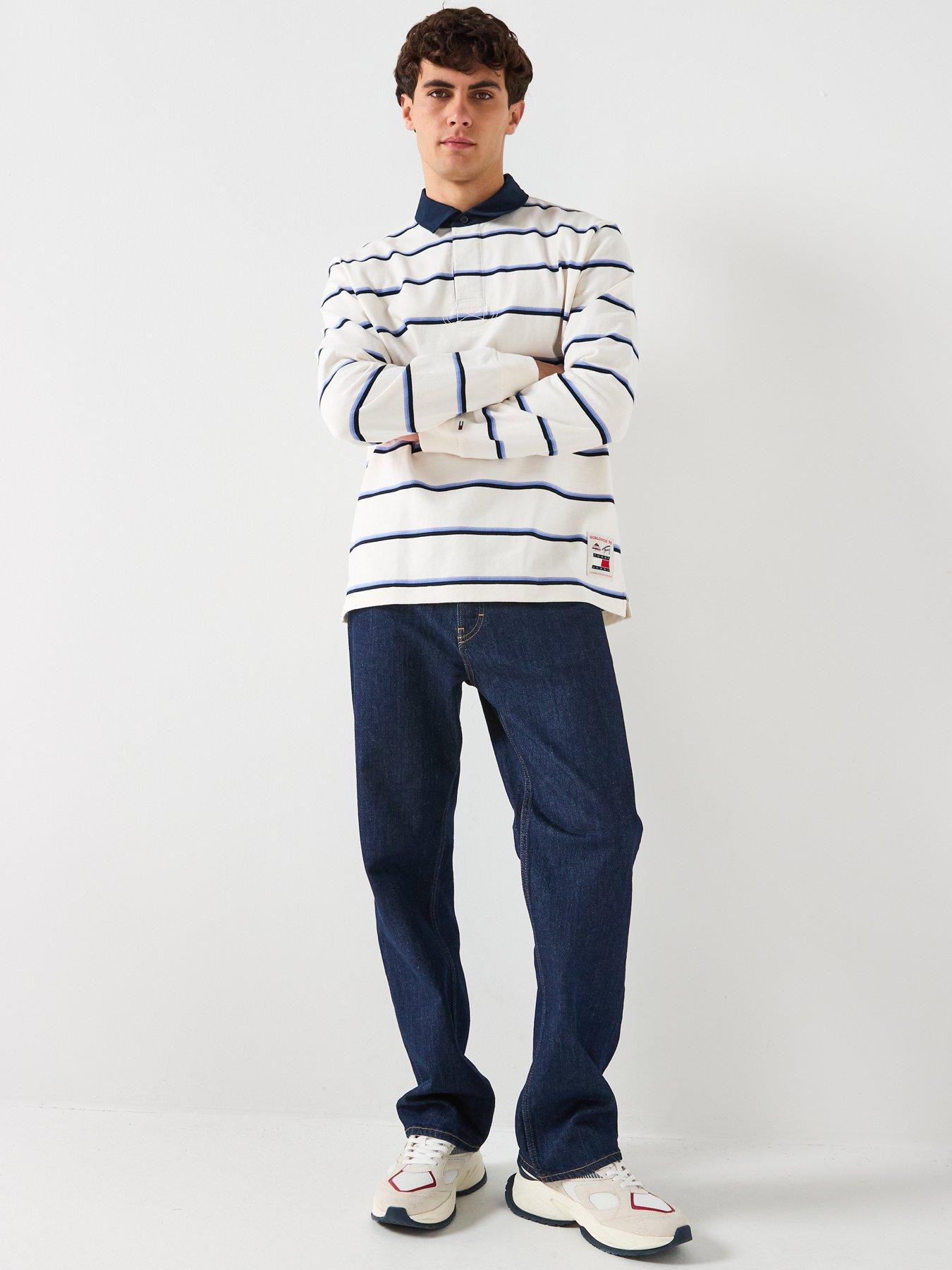 Image 6 of 6 of Tommy Jeans Relaxed Fit Woven Label Rugby Polo Shirt - White