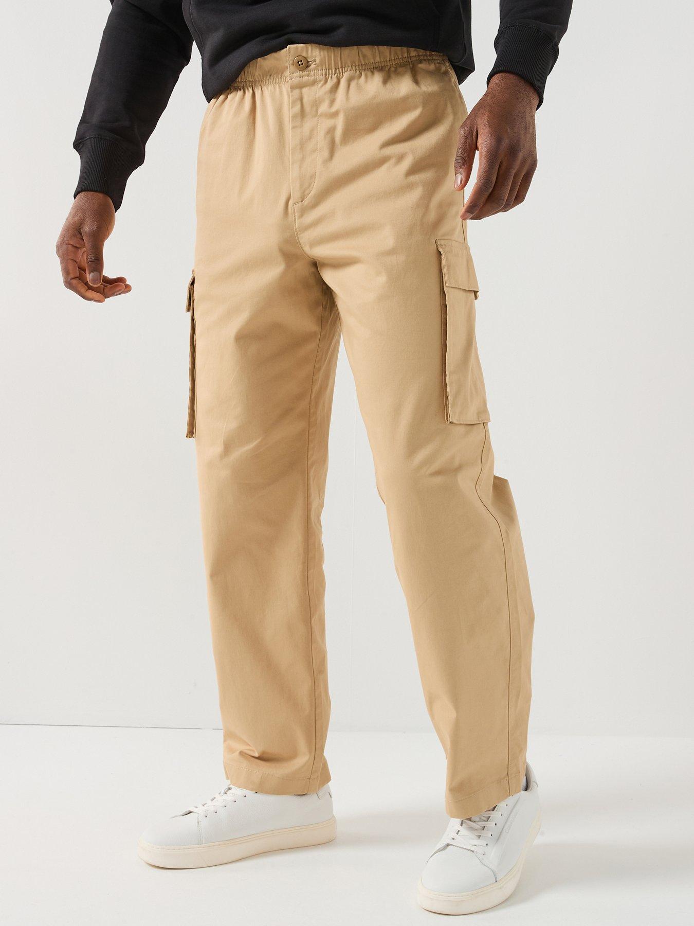 Image 1 of 6 of Calvin Klein Jeans Cotton Pull On Straight Cargo Pants - Beige