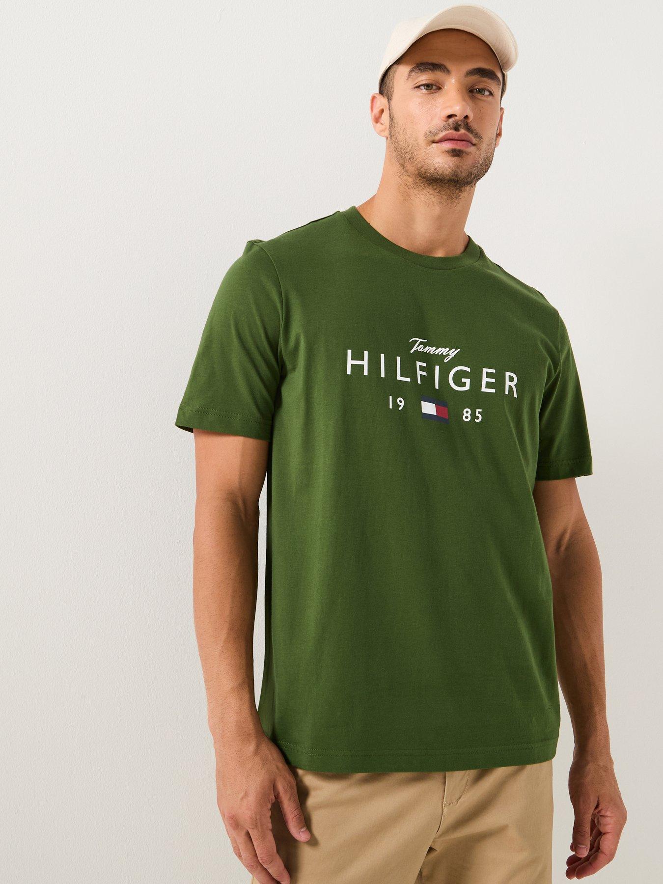 Image 1 of 4 of Tommy Hilfiger Big Logo Print Flag T-Shirt - Green
