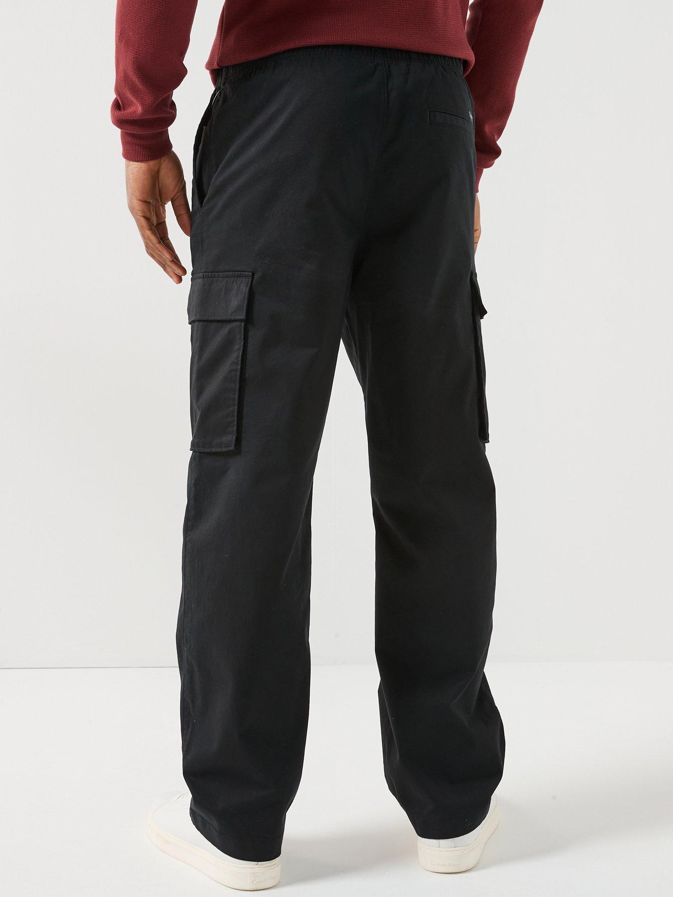  image of calvin-klein-jeans-cotton-pull-on-straight-cargo-pants-black